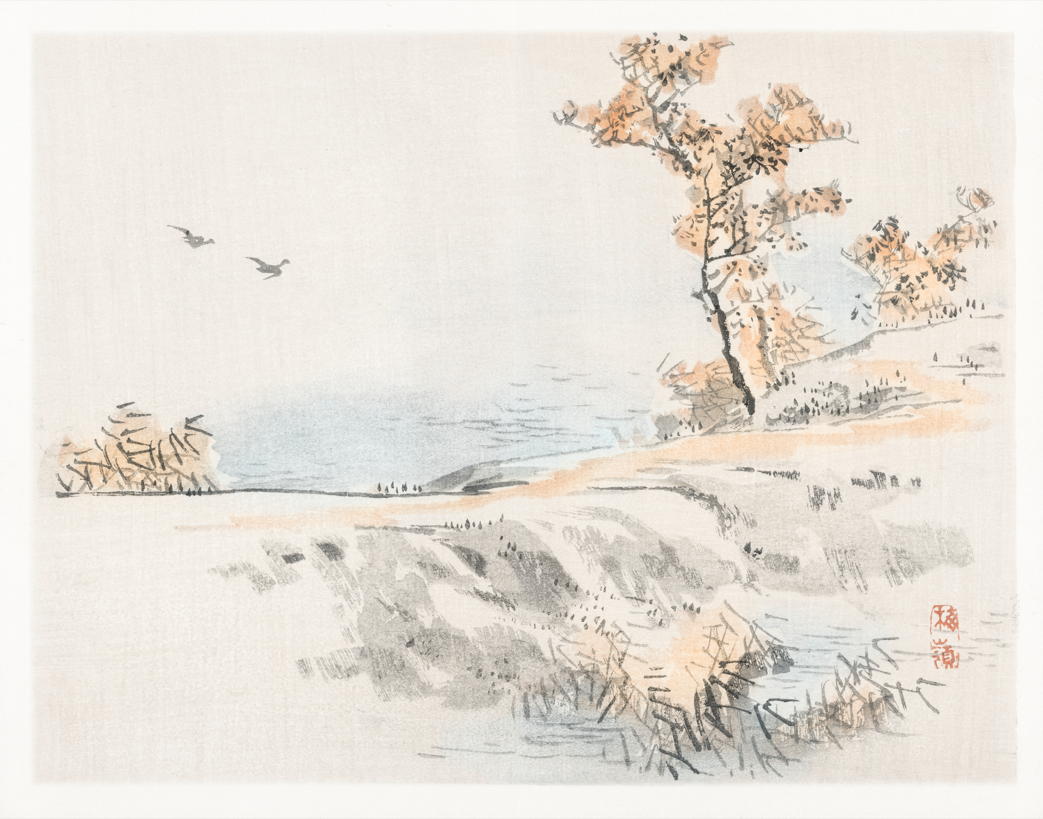 Akoestisch schilderij met Landschap door Kōno Bairei
