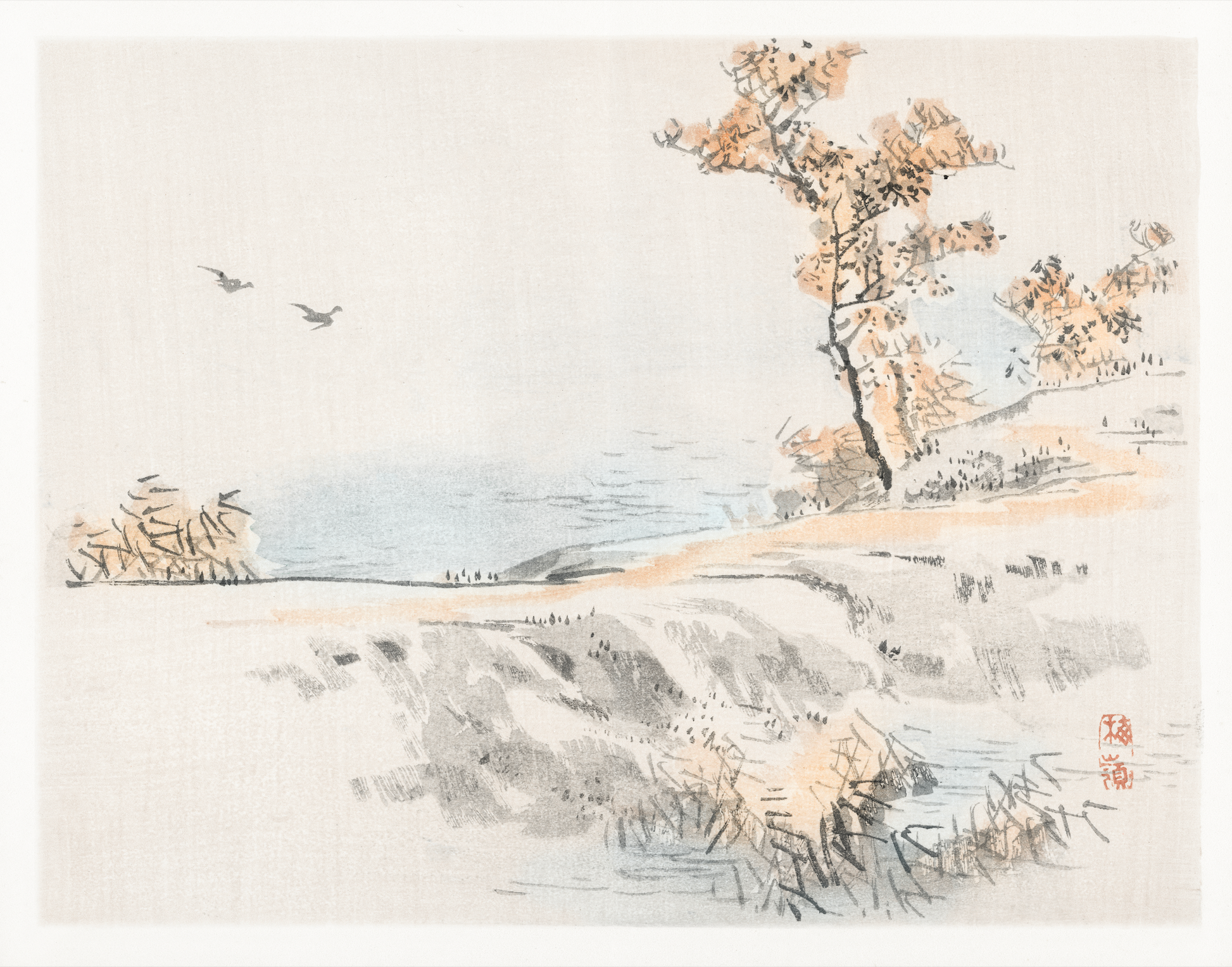 Akoestisch schilderij met Landschap door Kōno Bairei