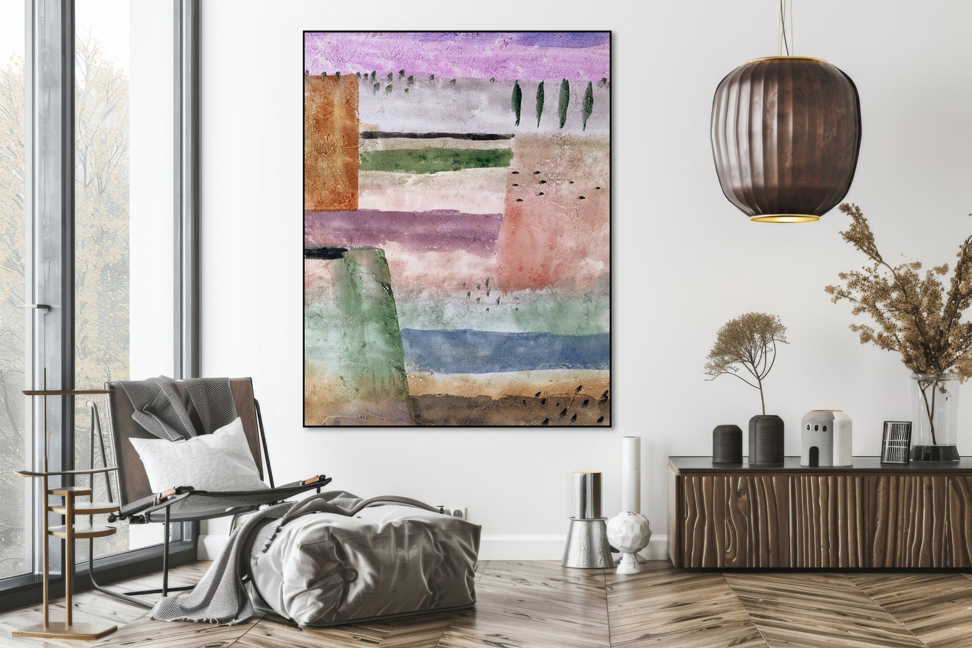 Akoestisch schilderij met Landschap met populieren - Woonkamer