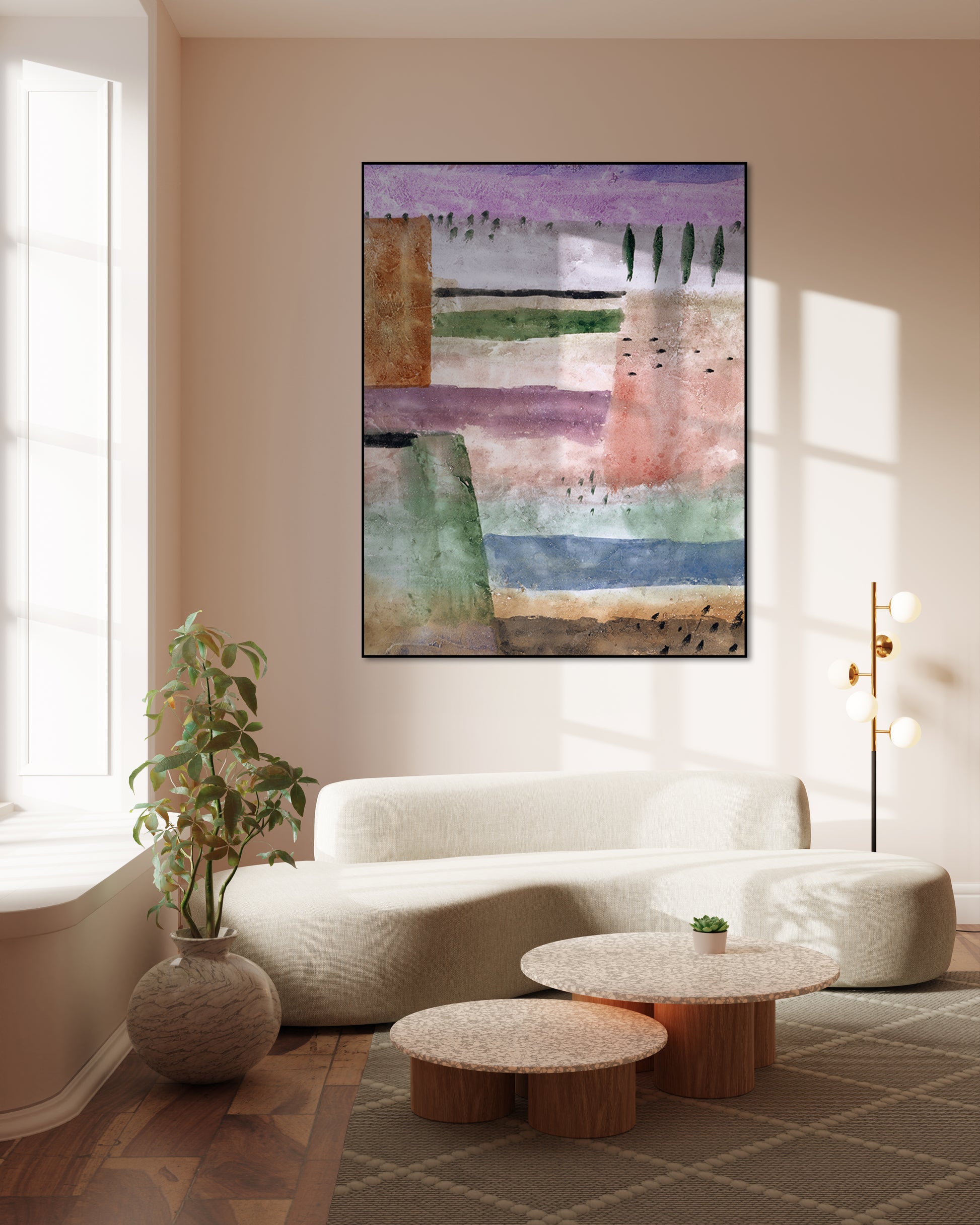 Akoestisch schilderij met Landschap met populieren - Woonkamer 3