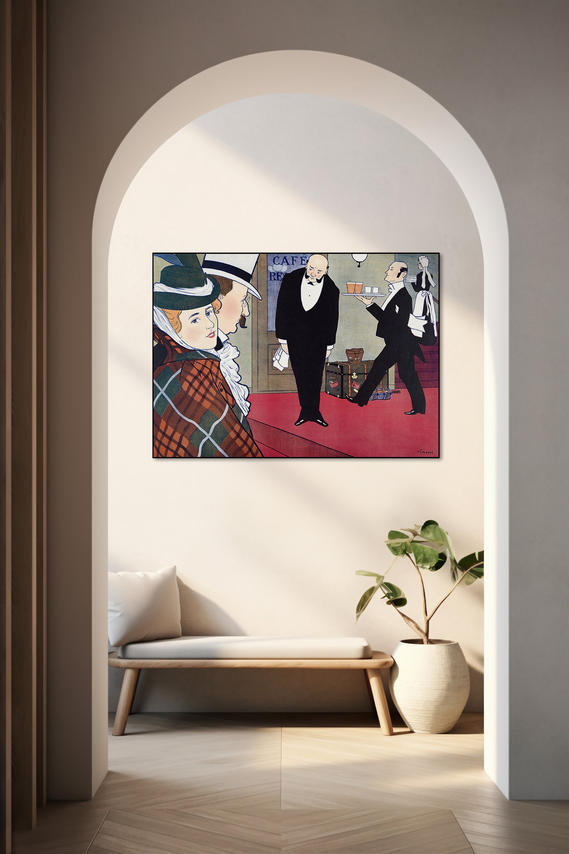 Akoestisch schilderij met Man, vrouw en obers – schilderij - Hal