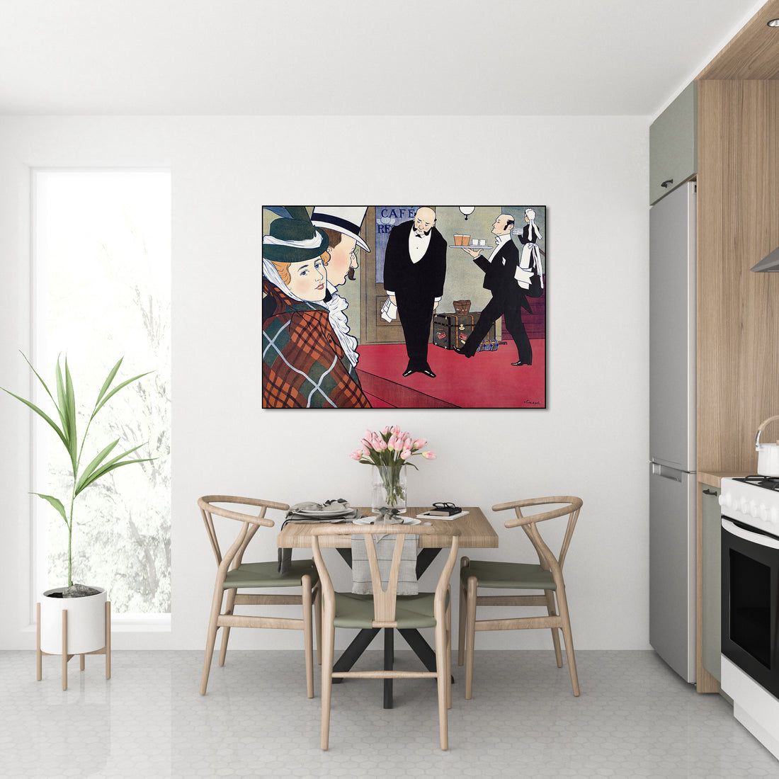 Akoestisch schilderij met Man, vrouw en obers – schilderij