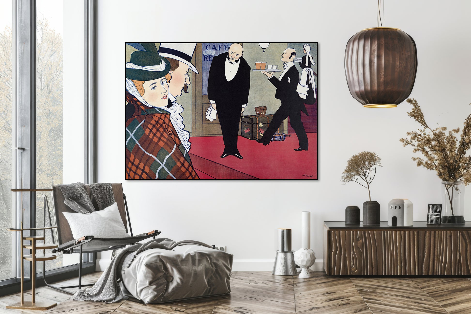Akoestisch schilderij met Man, vrouw en obers – schilderij - Woonkamer