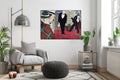 Akoestisch schilderij met Man, vrouw en obers – schilderij - Woonkamer 2