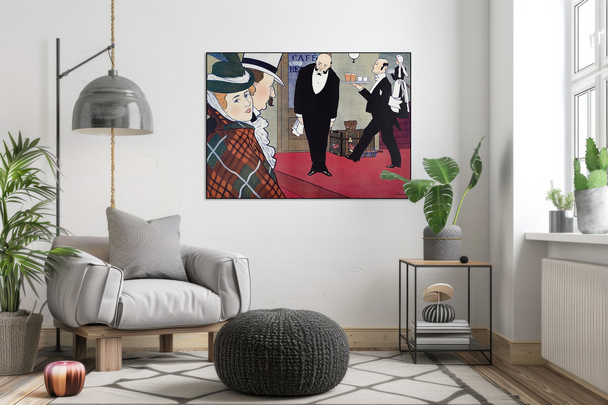 Akoestisch schilderij met Man, vrouw en obers – schilderij - Woonkamer 2