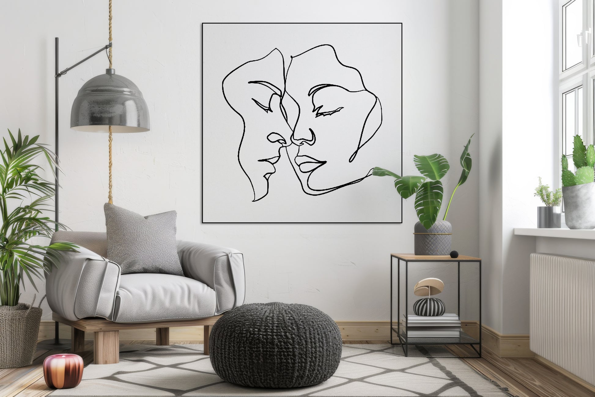 Akoestisch schilderij met Monoline koppel – lijnillustratie - Woonkamer 2