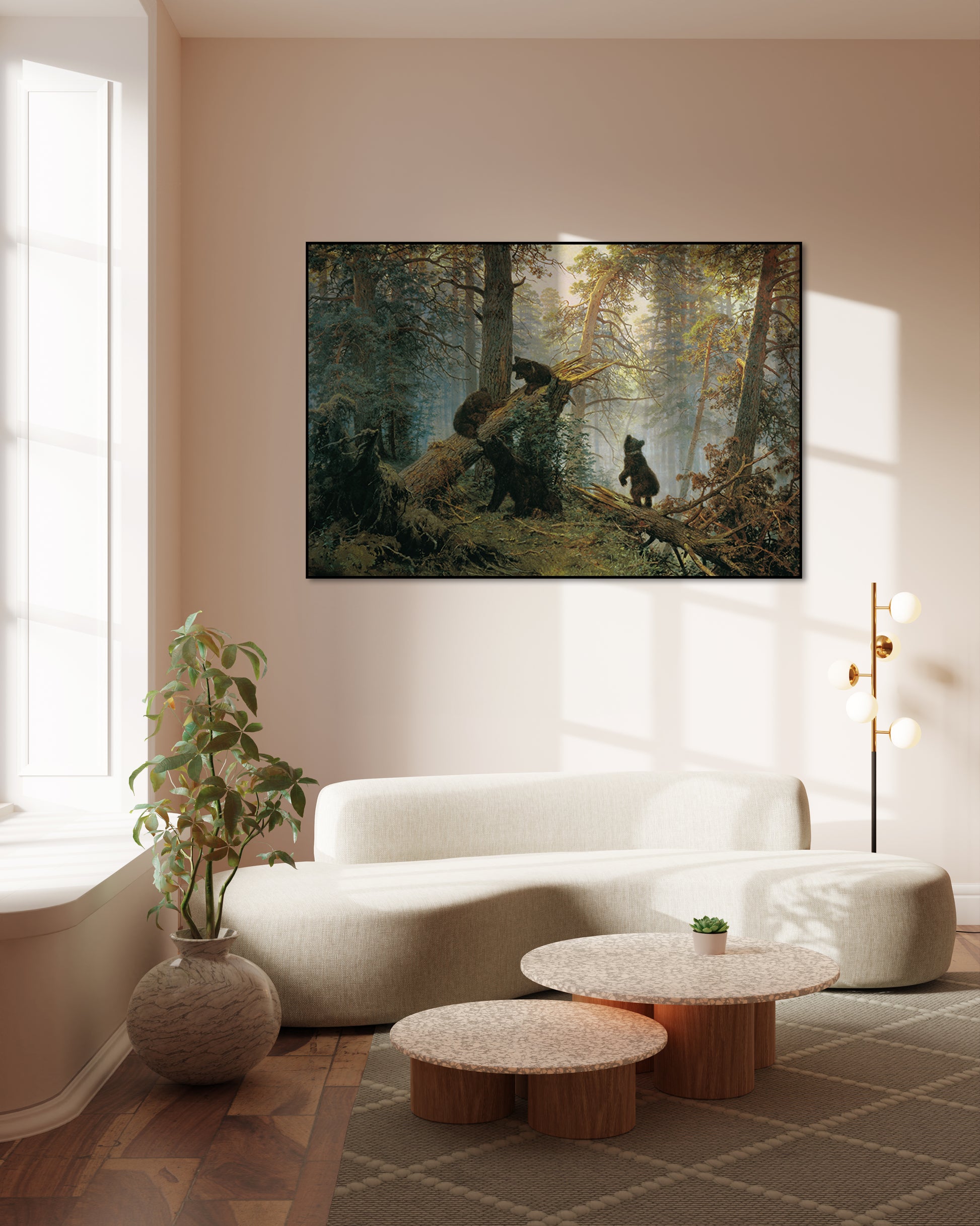 Akoestisch schilderij met Ochtend in een Dennenbos - Ivan Shishkin - Woonkamer 2