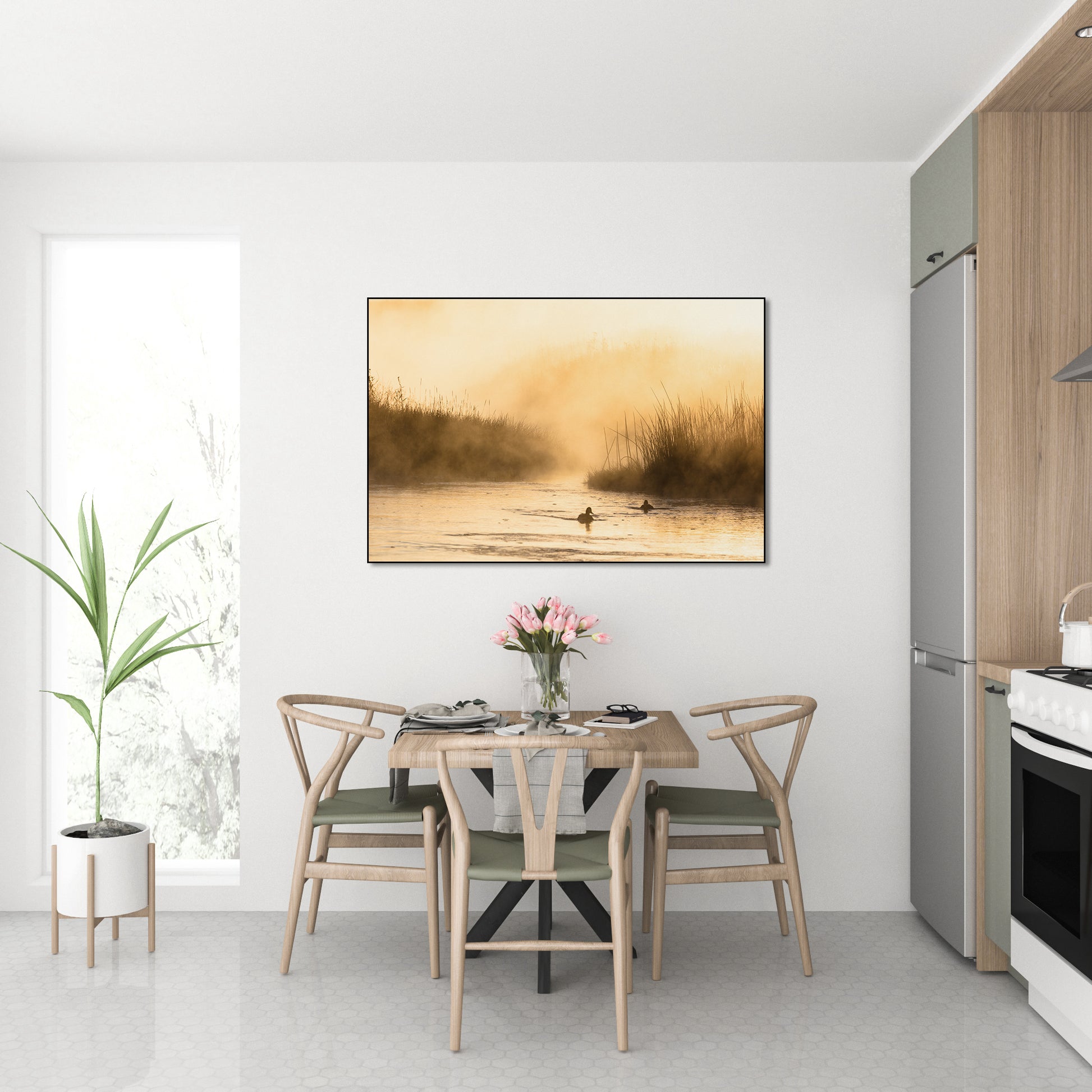 Akoestisch schilderij met Ochtendmist op de Madison rivier - Keuken