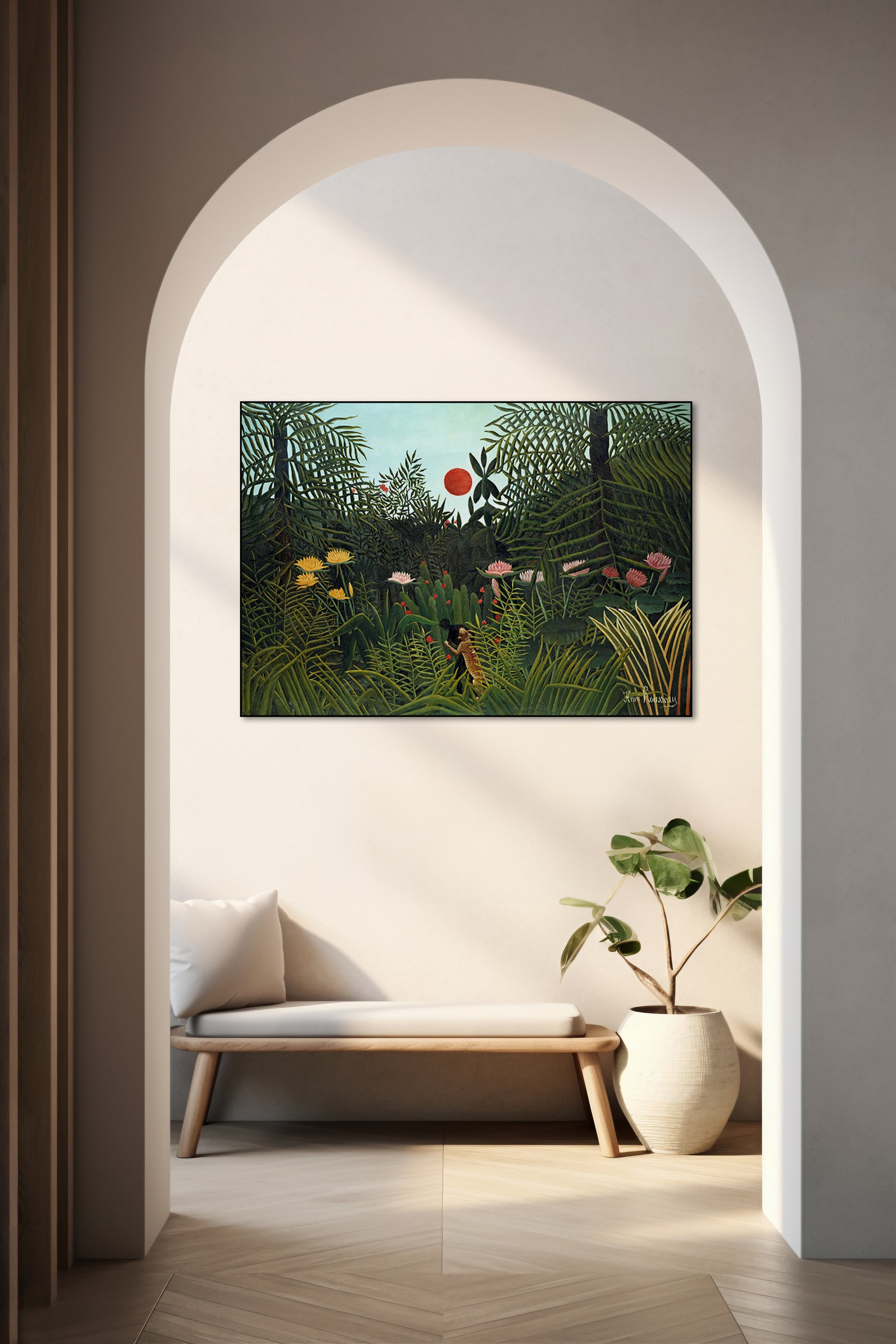 Akoestisch schilderij met Oerbos bij zonsondergang - Hal