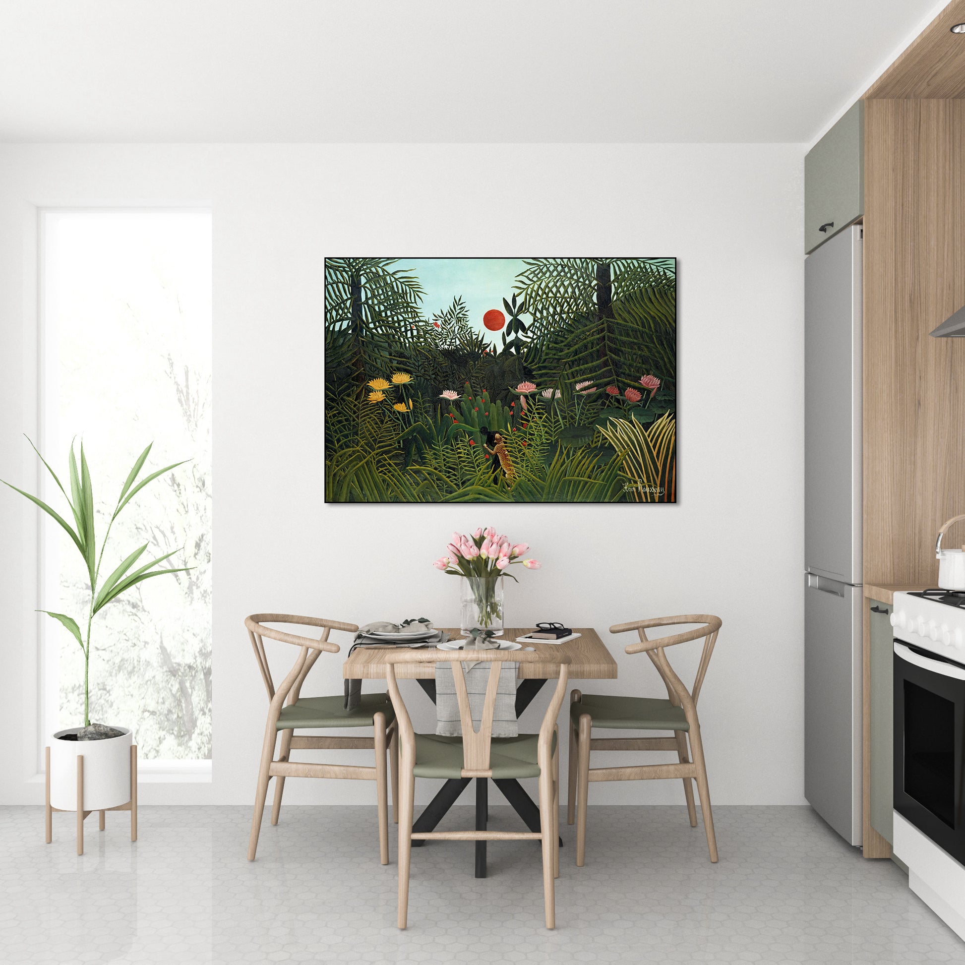Akoestisch schilderij met Oerbos bij zonsondergang - Keuken