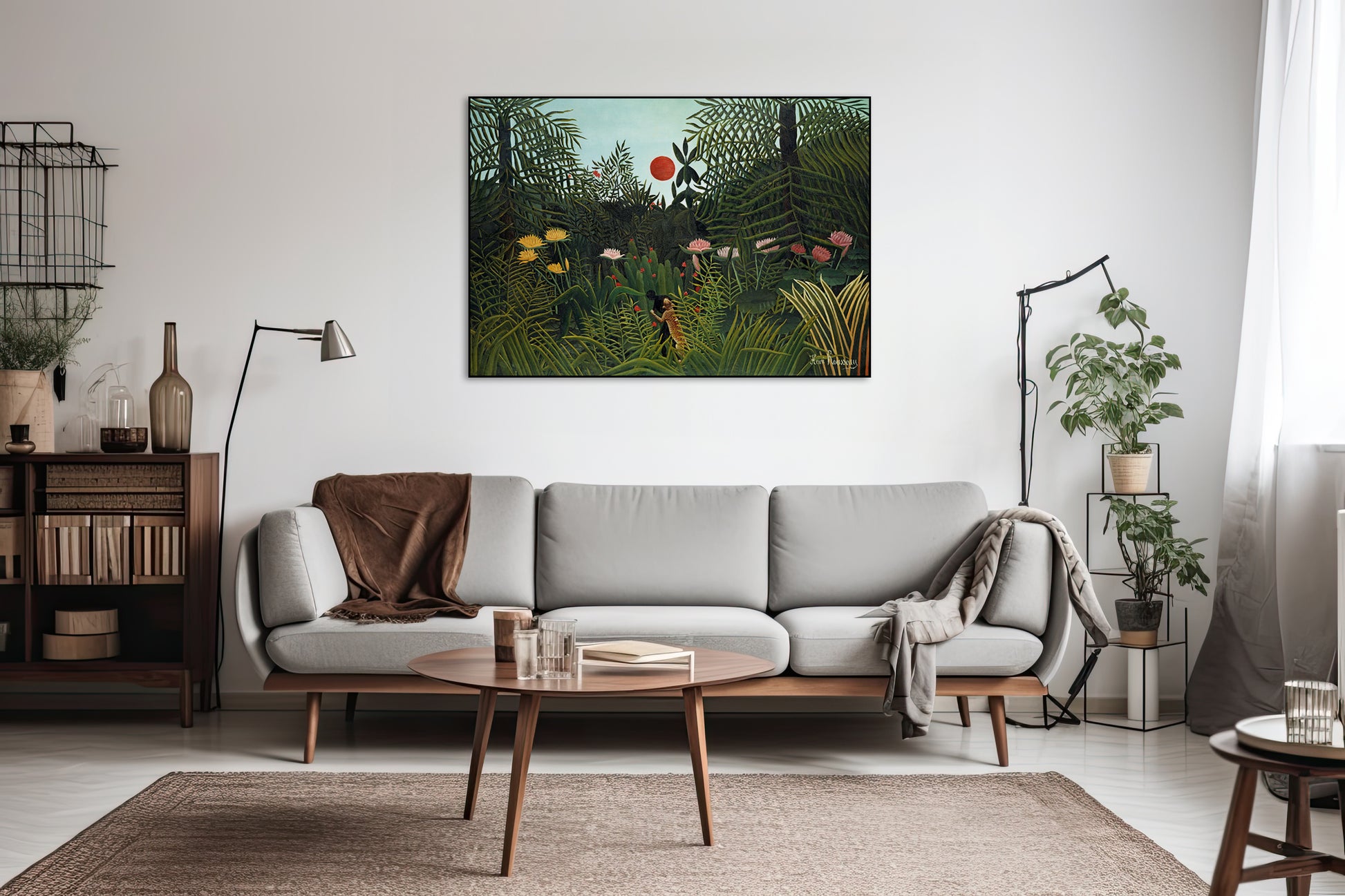 Akoestisch schilderij met Oerbos bij zonsondergang - Woonkamer 3