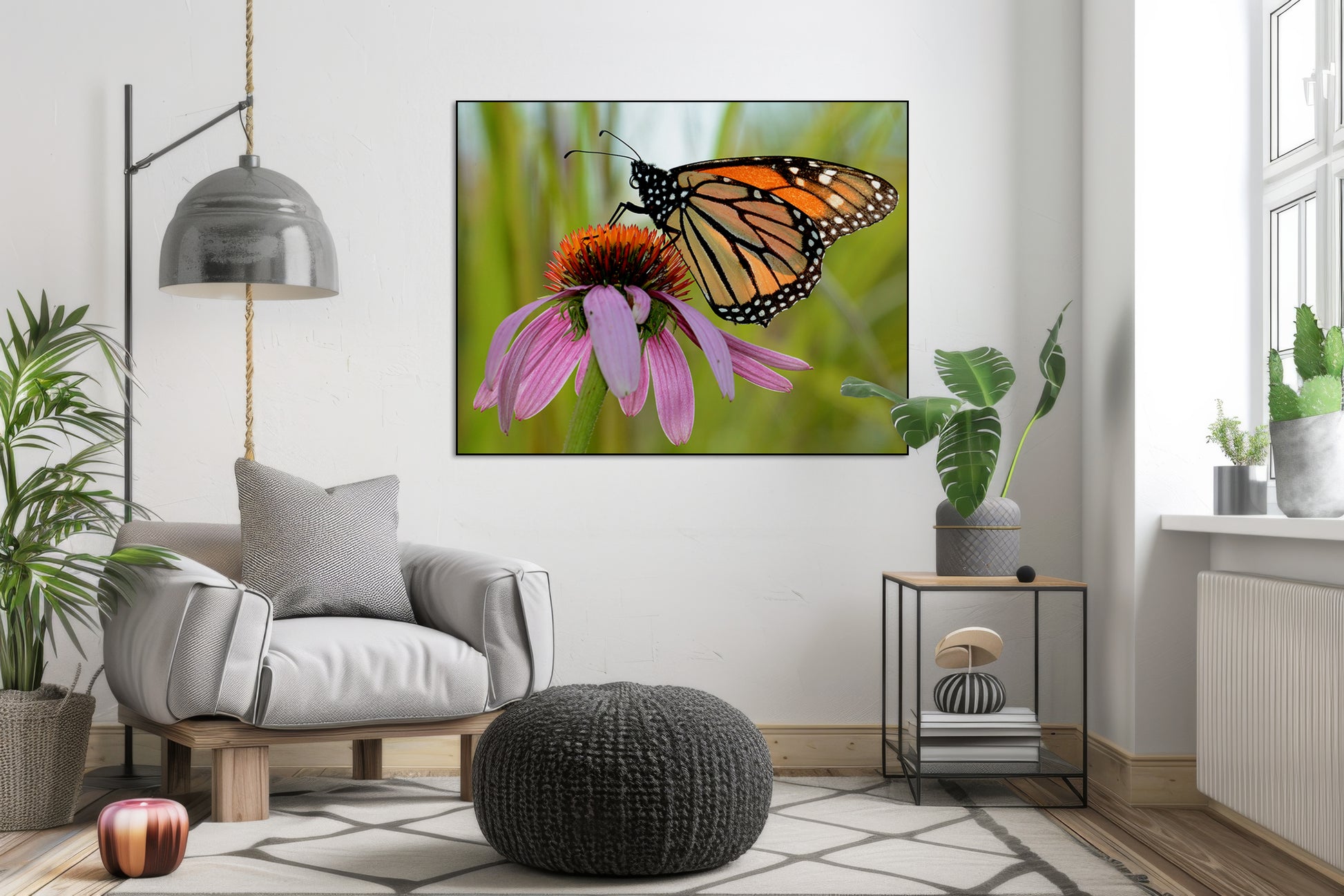 Akoestisch schilderij met Paarse zonnehoed – natuurfoto - Woonkamer