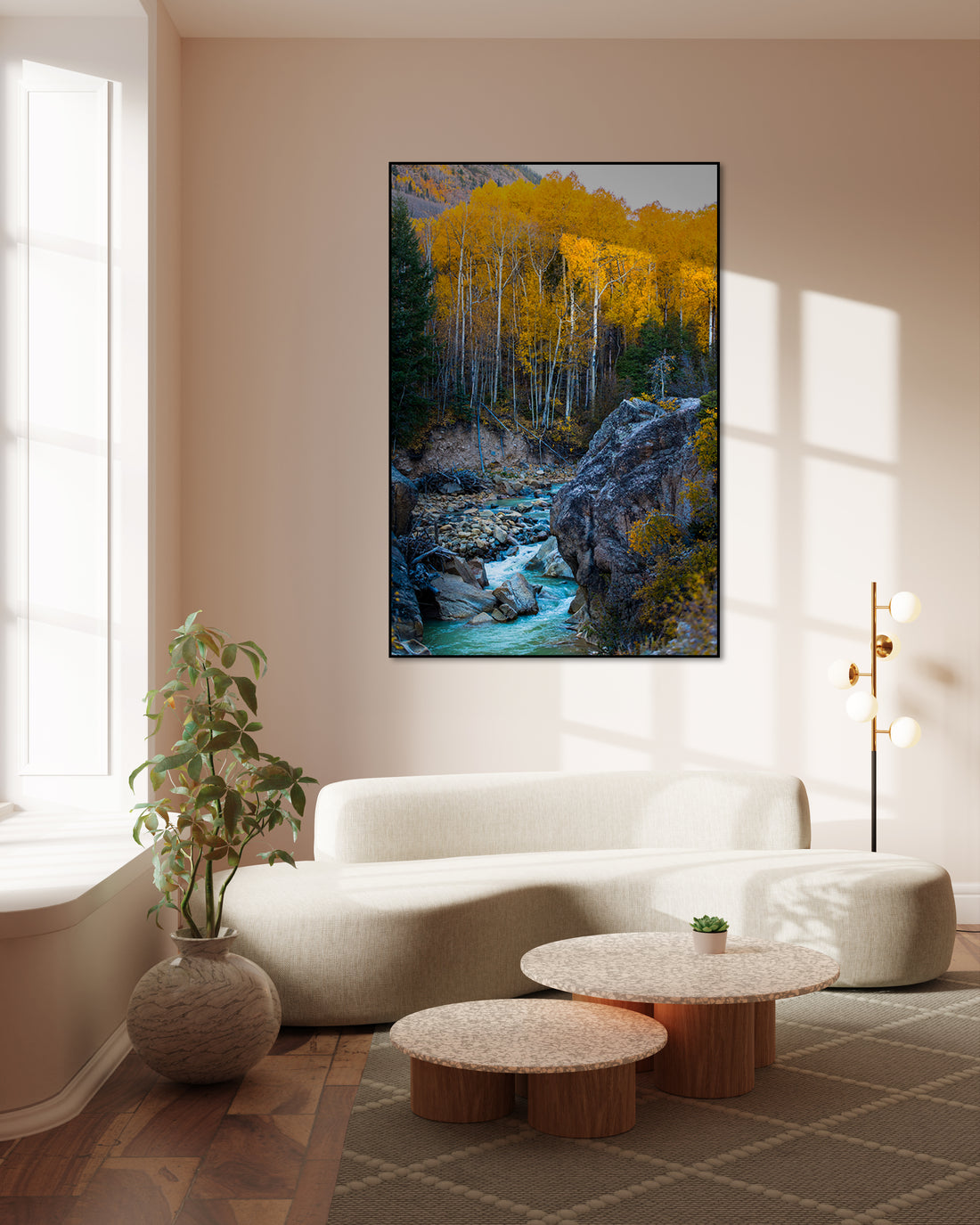 Akoestisch schilderij met Rivier met prachtige gele Bomen