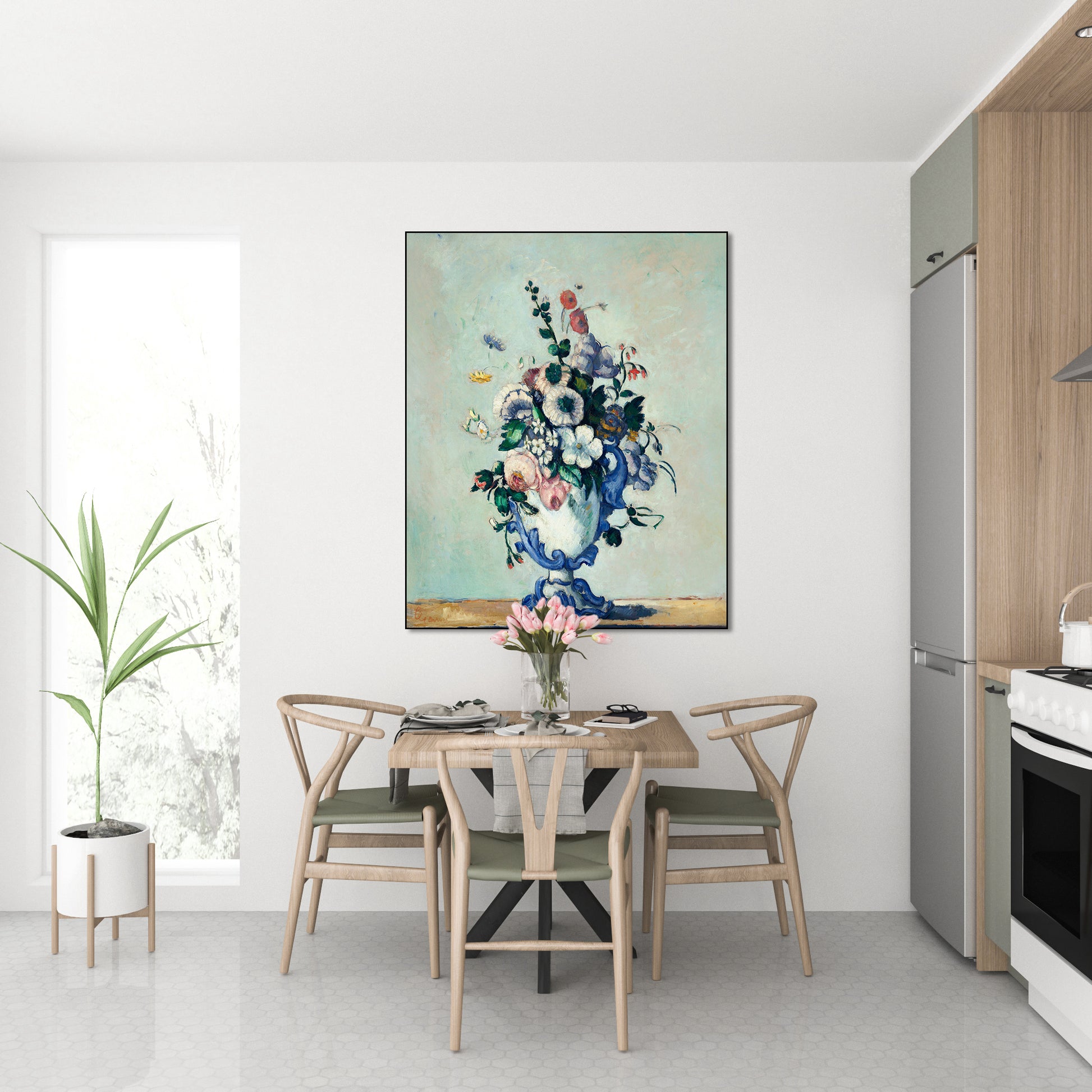 Akoestisch schilderij met Rococo Vaas met blauwe tinten - Keuken