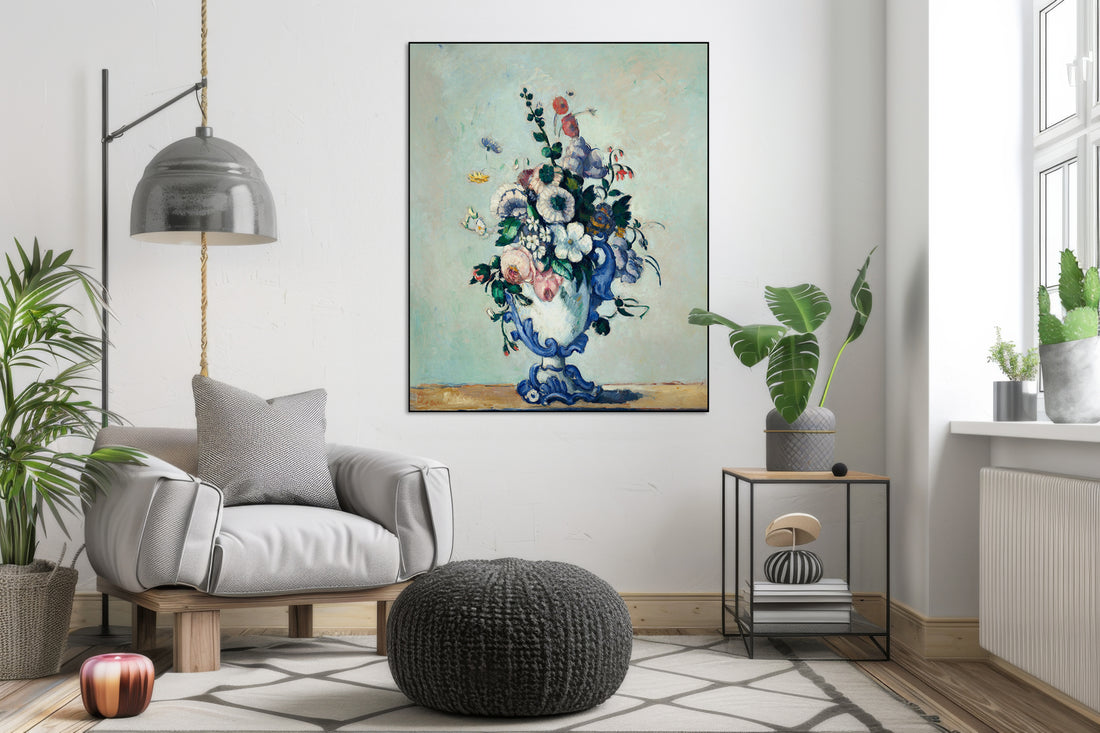 Akoestisch schilderij met Rococo Vaas met blauwe tinten