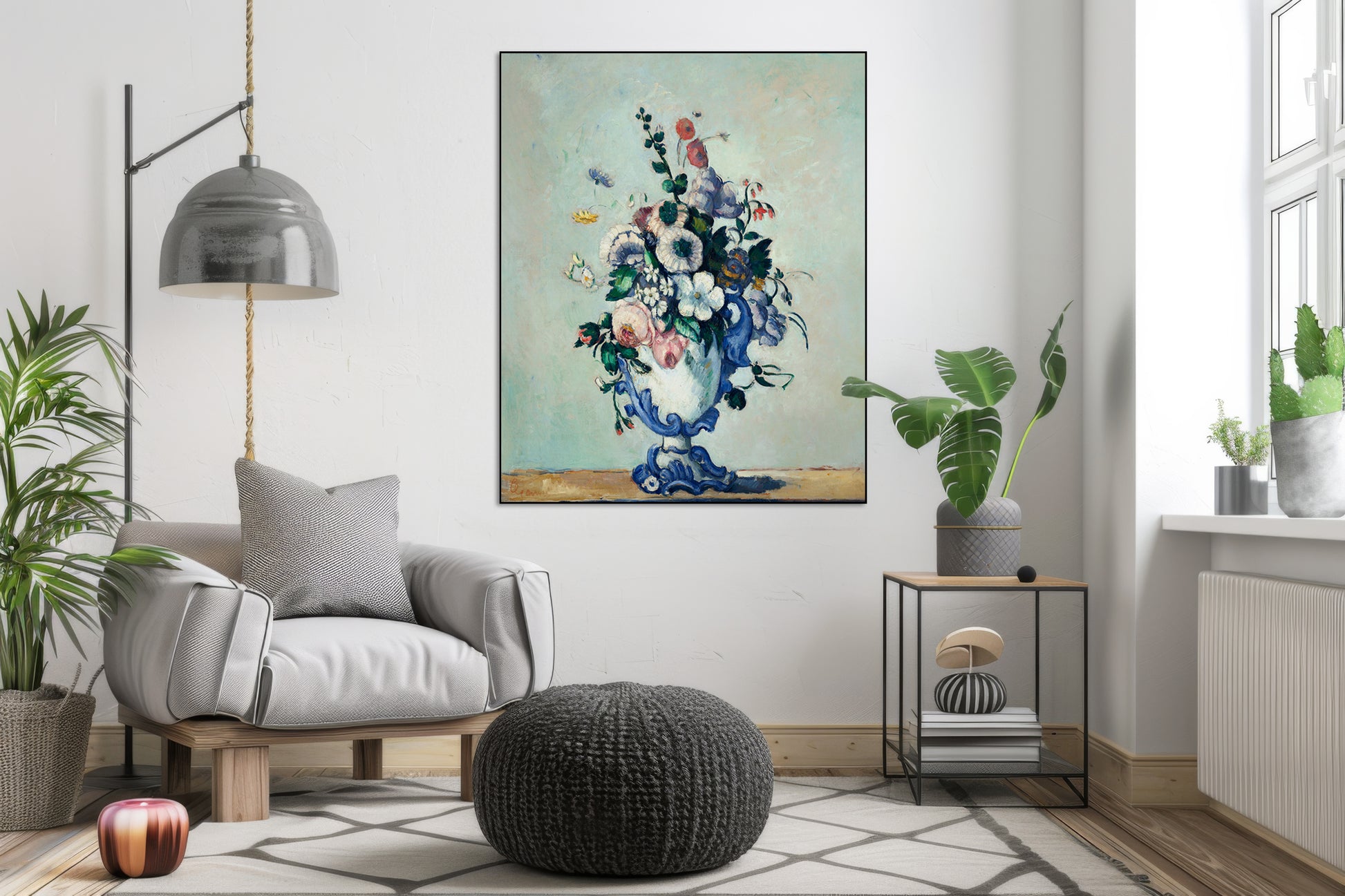 Akoestisch schilderij met Rococo Vaas met blauwe tinten - Woonkamer
