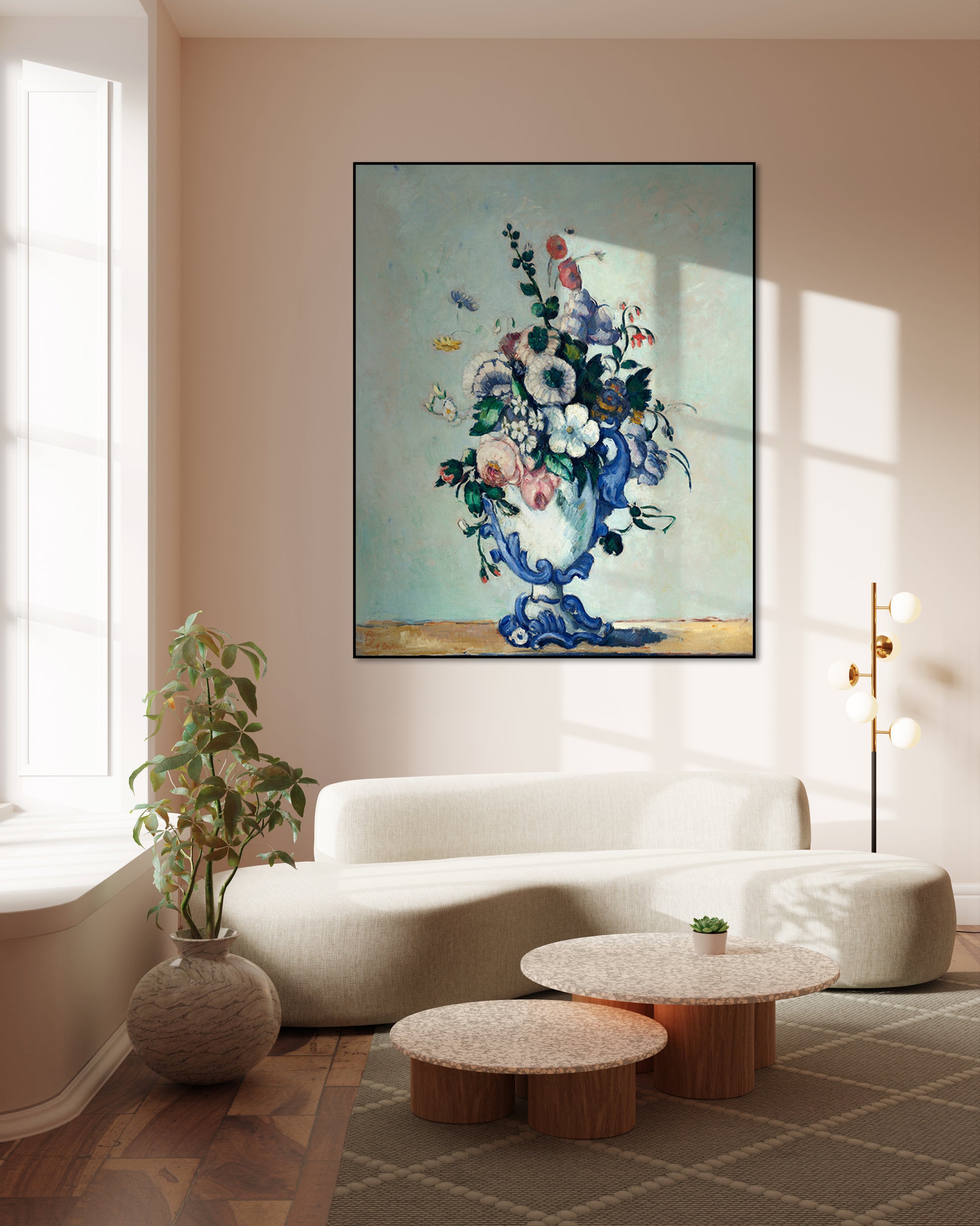 Akoestisch schilderij met Rococo Vaas met blauwe tinten - Woonkamer 2