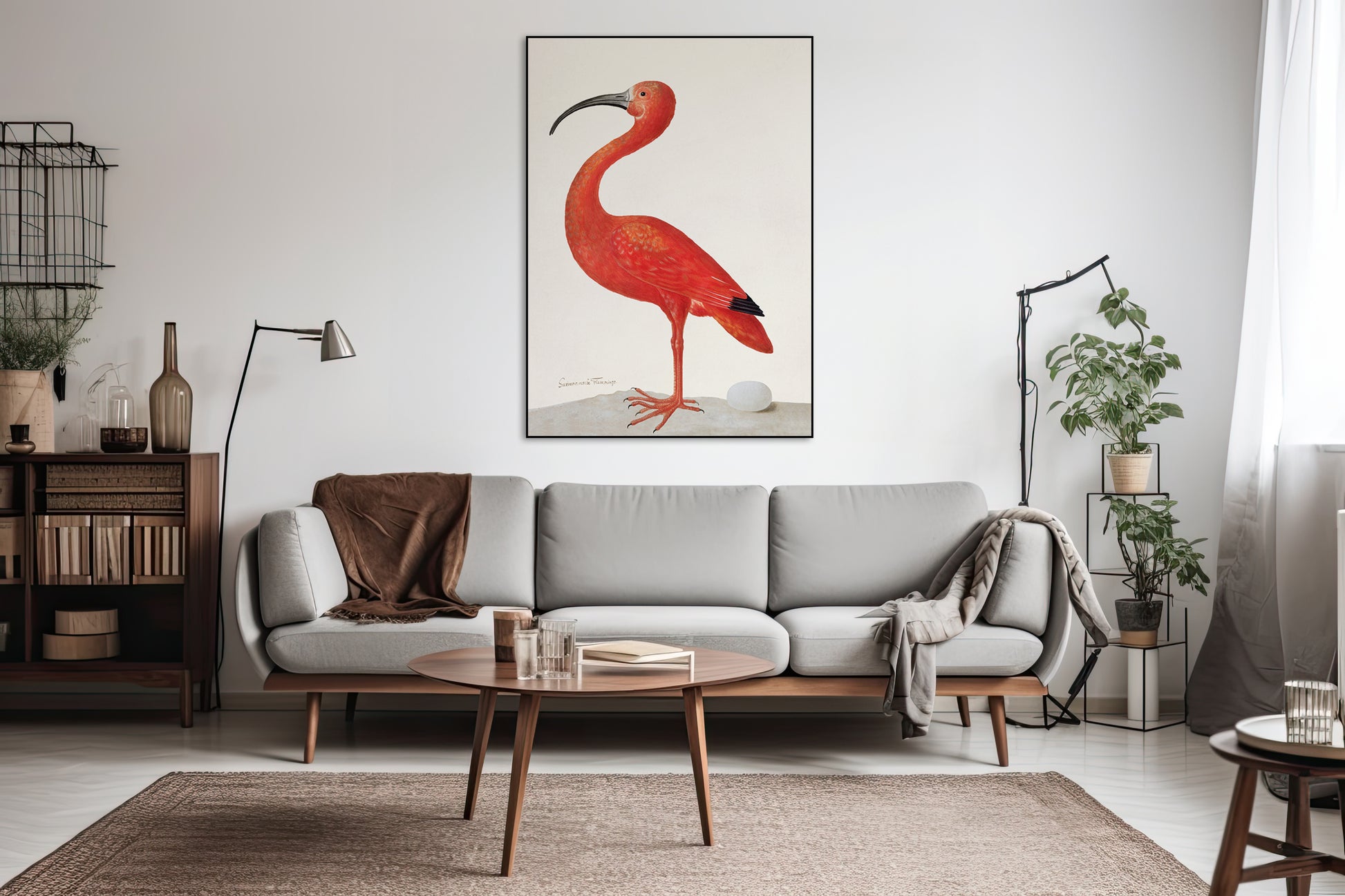 Akoestisch schilderij met Rode Ibis met Ei (1699-1700) - Maria Sibylla Merian - Woonkamer 2
