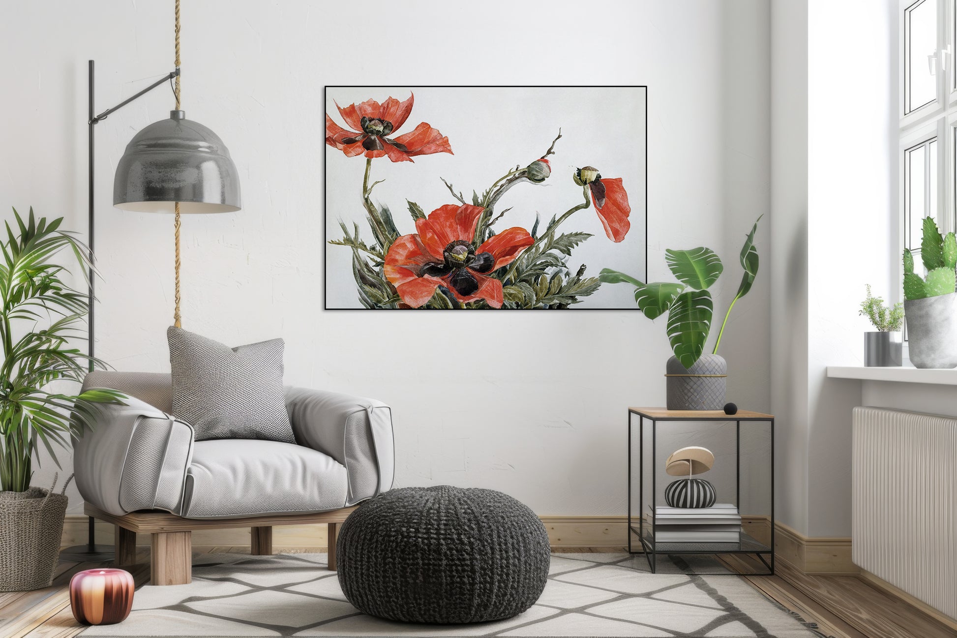 Akoestisch schilderij met Rode Klaprozen - Woonkamer