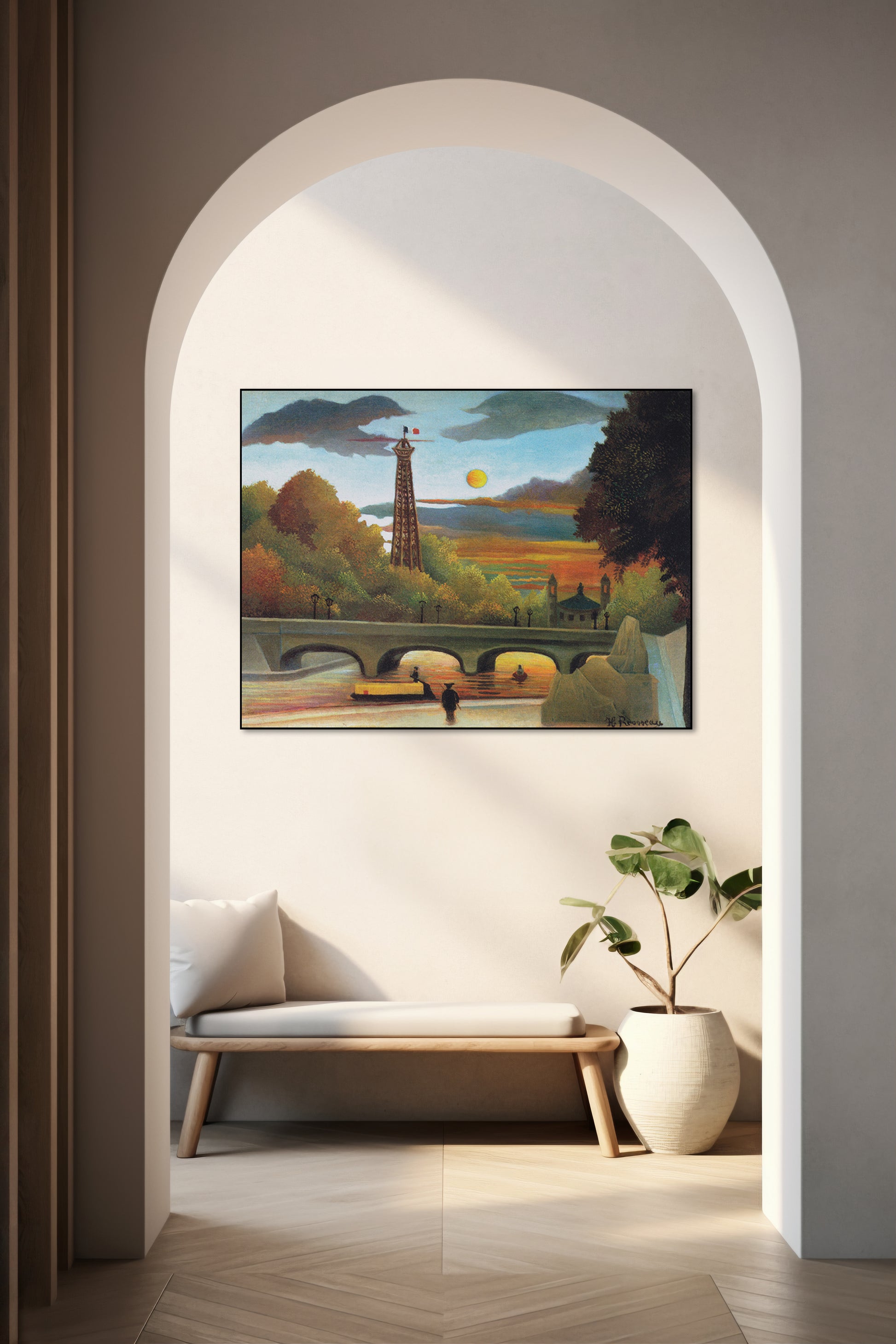 Akoestisch schilderij met Seine en Eiffeltoren bij Zonsondergang - Hal