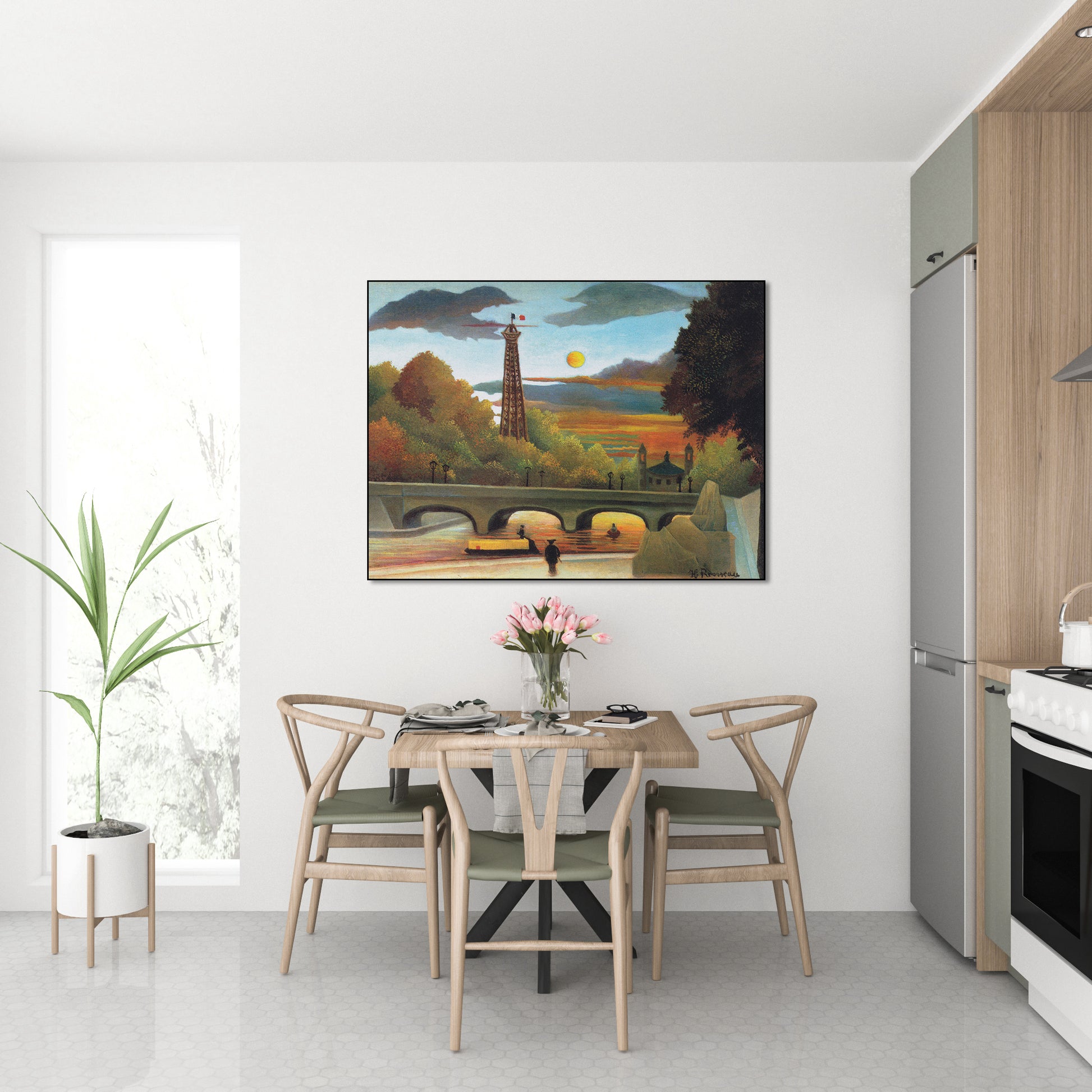 Akoestisch schilderij met Seine en Eiffeltoren bij Zonsondergang - Keuken