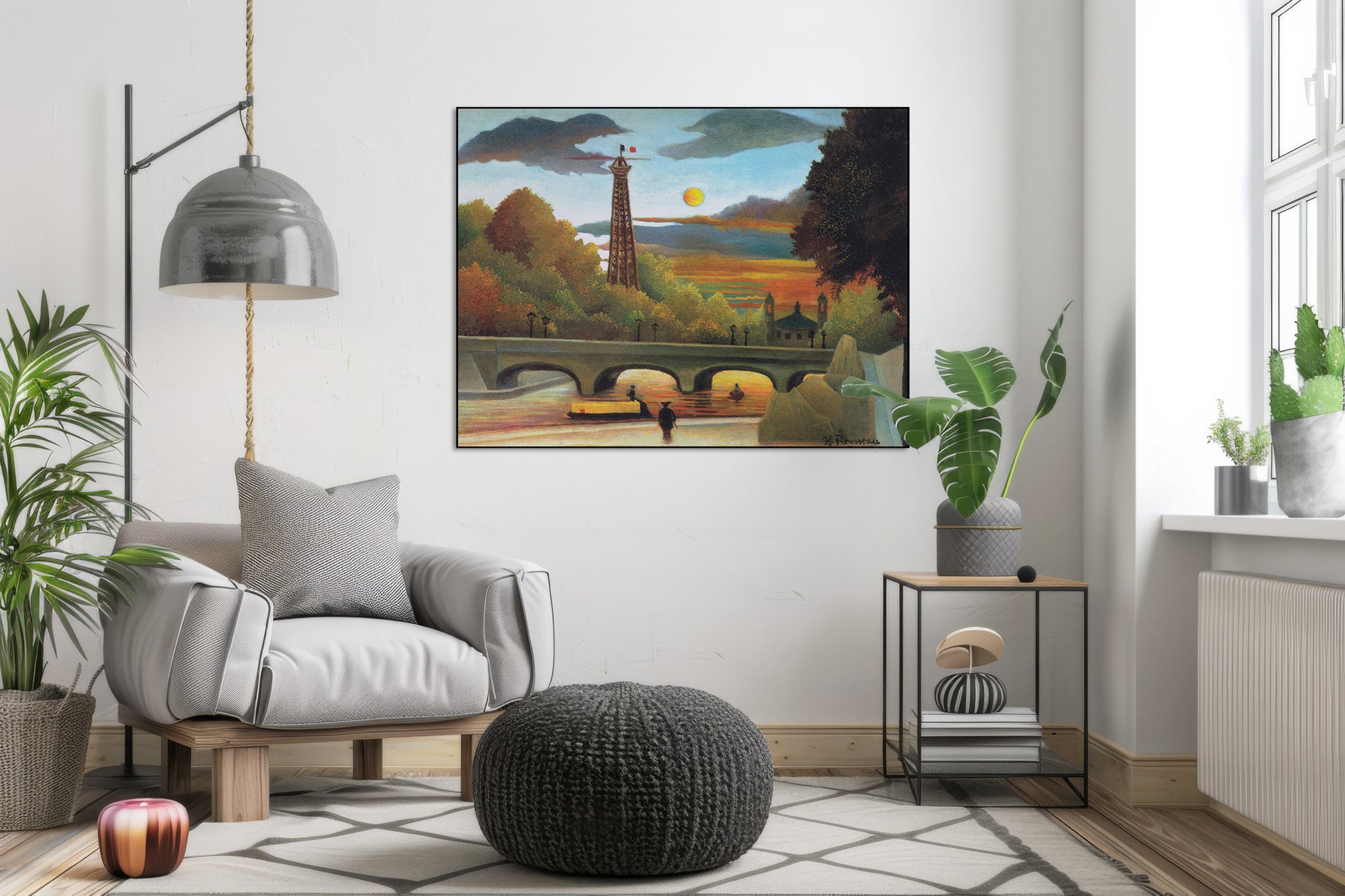 Akoestisch schilderij met Seine en Eiffeltoren bij Zonsondergang - Woonkamer