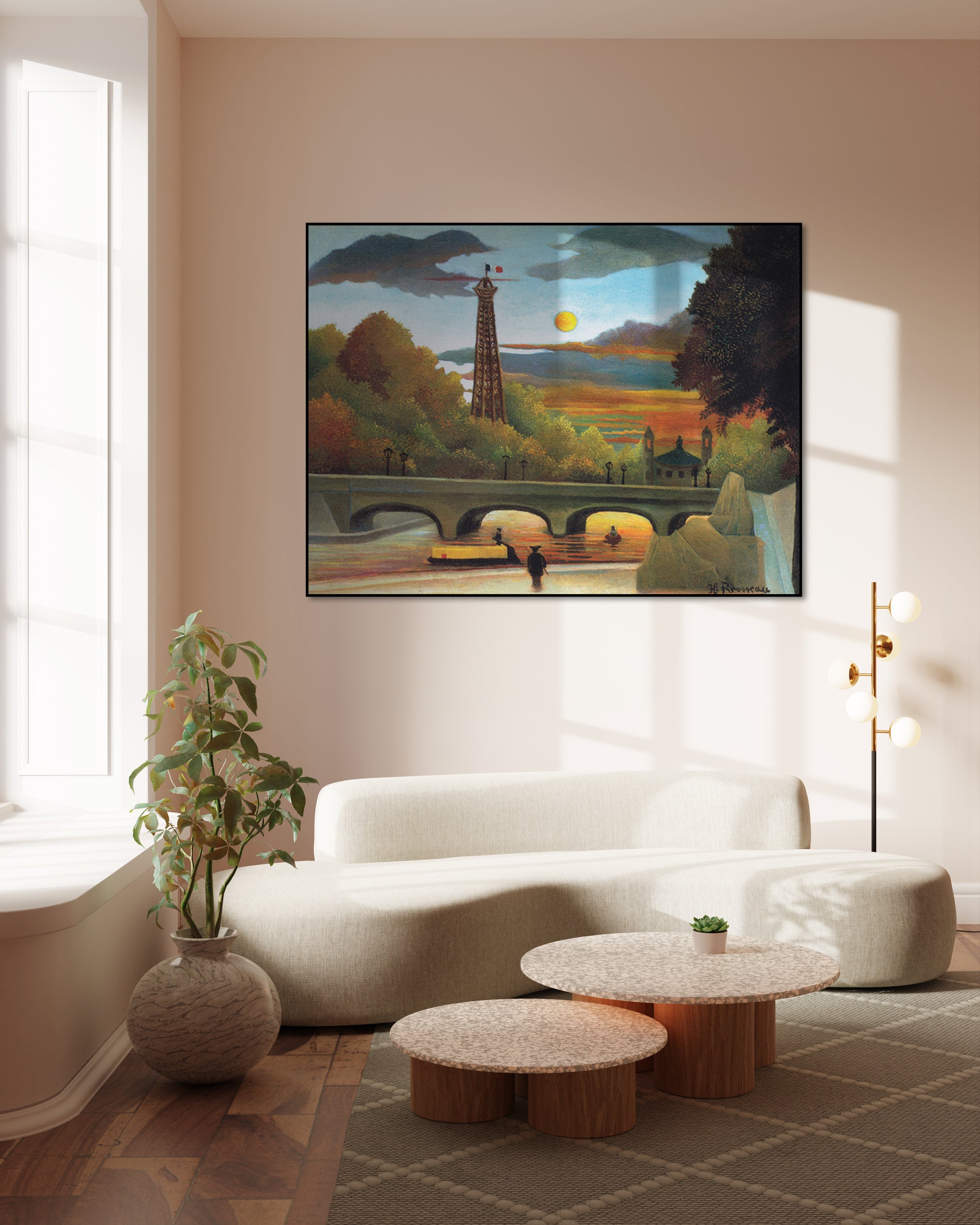 Akoestisch schilderij met Seine en Eiffeltoren bij Zonsondergang - Woonkamer 3