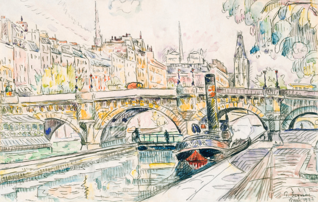 Akoestisch schilderij met Sleepboot bij de Pont Neuf - Paul Signac