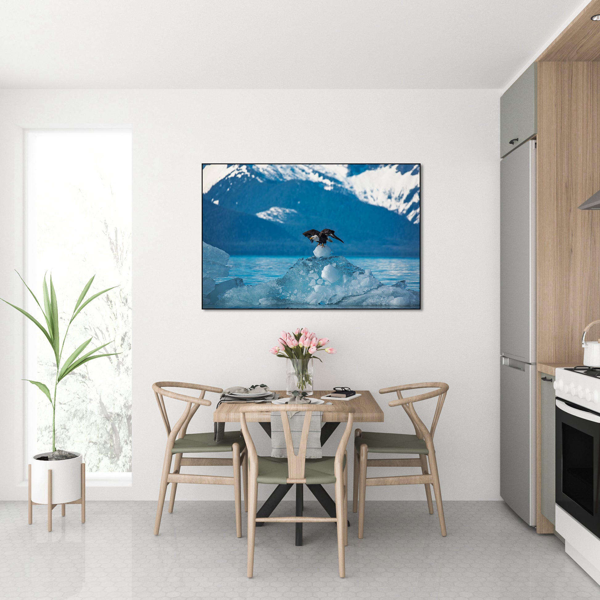 Akoestisch schilderij met Stikine-LeConte Wilderness - Zeearend opstijgend van IJsberg - Keuken