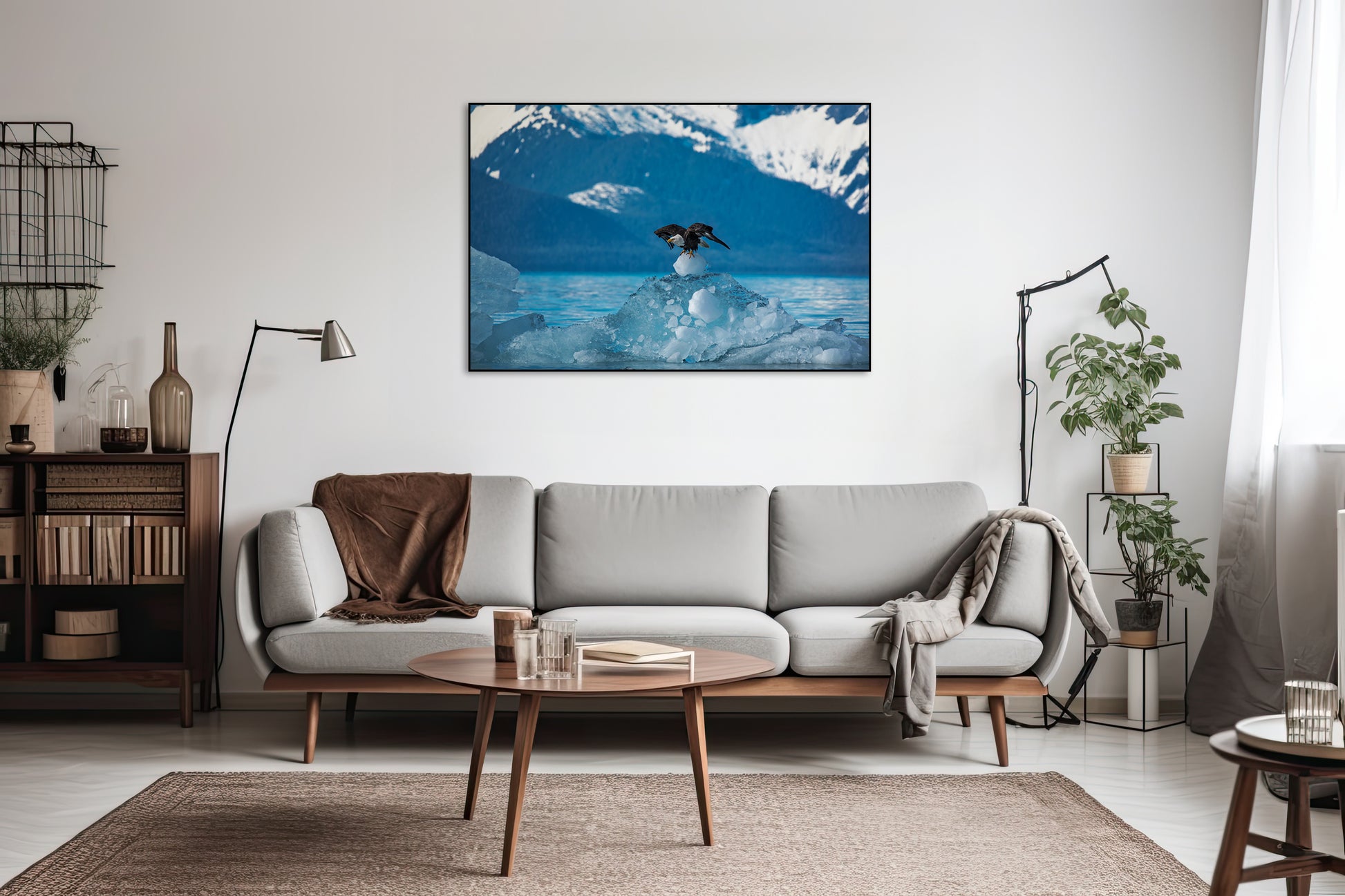 Akoestisch schilderij met Stikine-LeConte Wilderness - Zeearend opstijgend van IJsberg - Woonkamer 2
