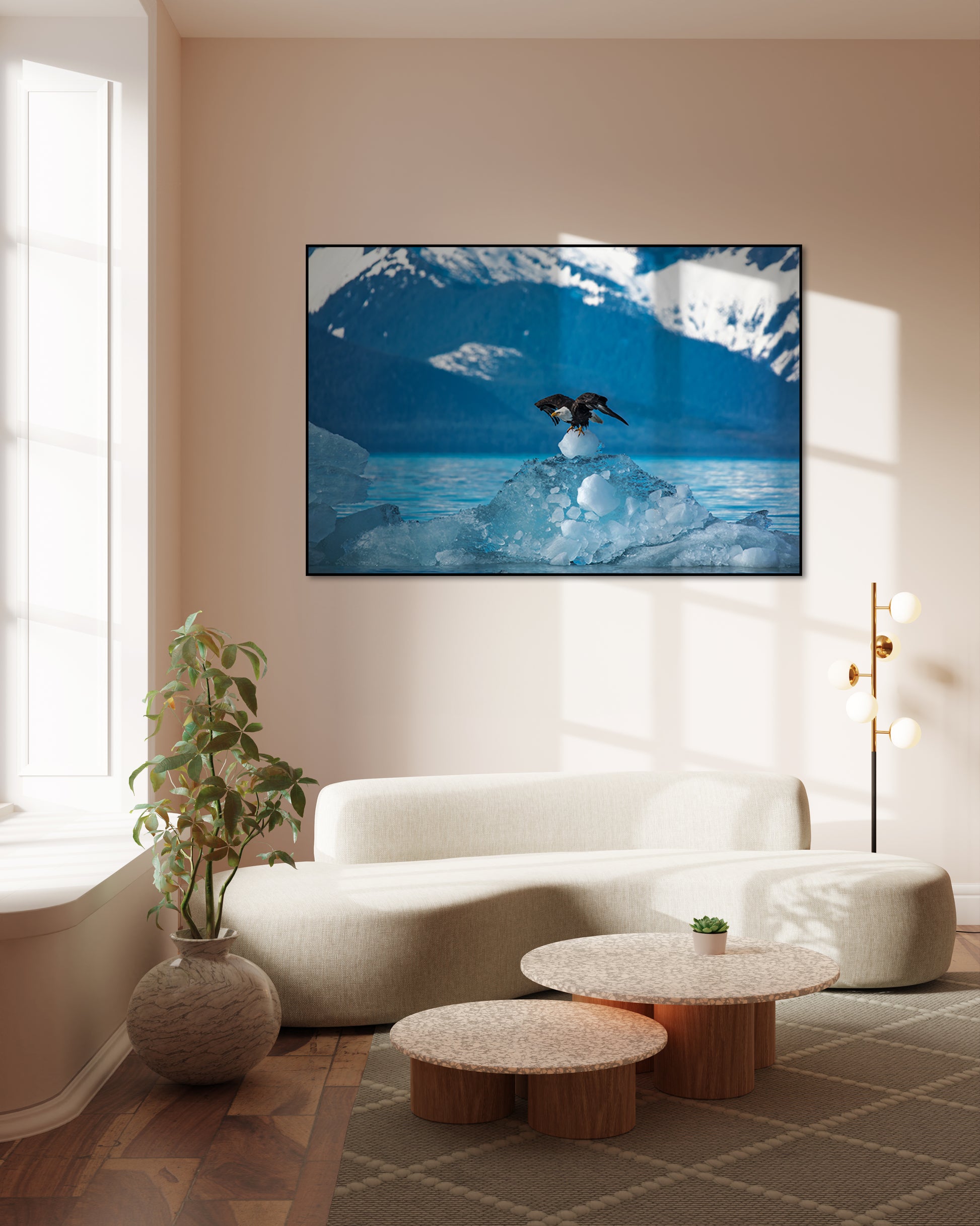 Akoestisch schilderij met Stikine-LeConte Wilderness - Zeearend opstijgend van IJsberg - Woonkamer 3