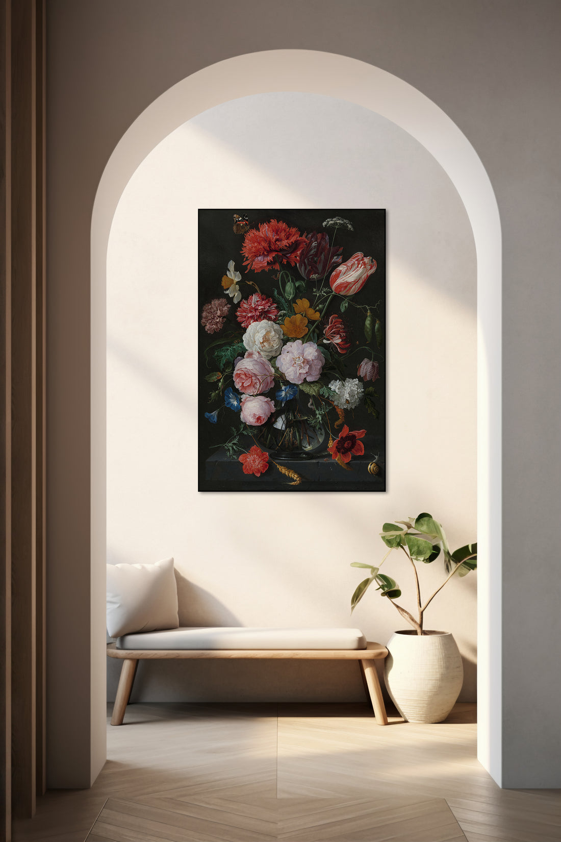 Akoestisch schilderij met Stilleven met Bloemen in een Glazen Vaas - Jan Davidsz de Heem & Rachel Ruysch