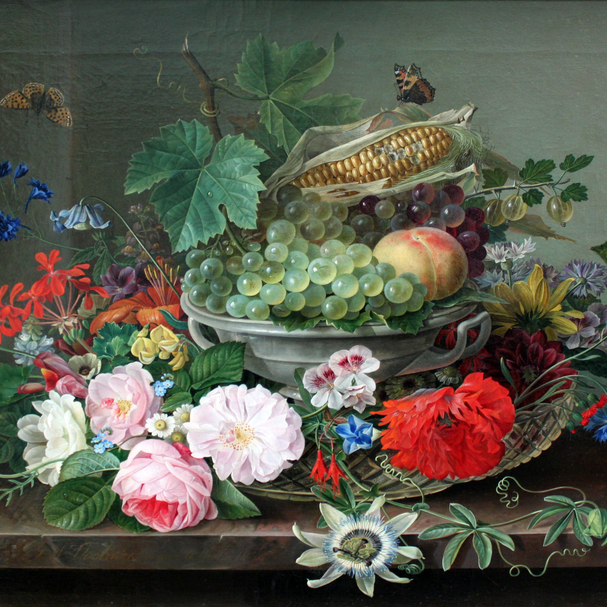 Akoestisch schilderij met Stilleven met Fruitmand (1827) - Gottfried Wilhelm Voelcker