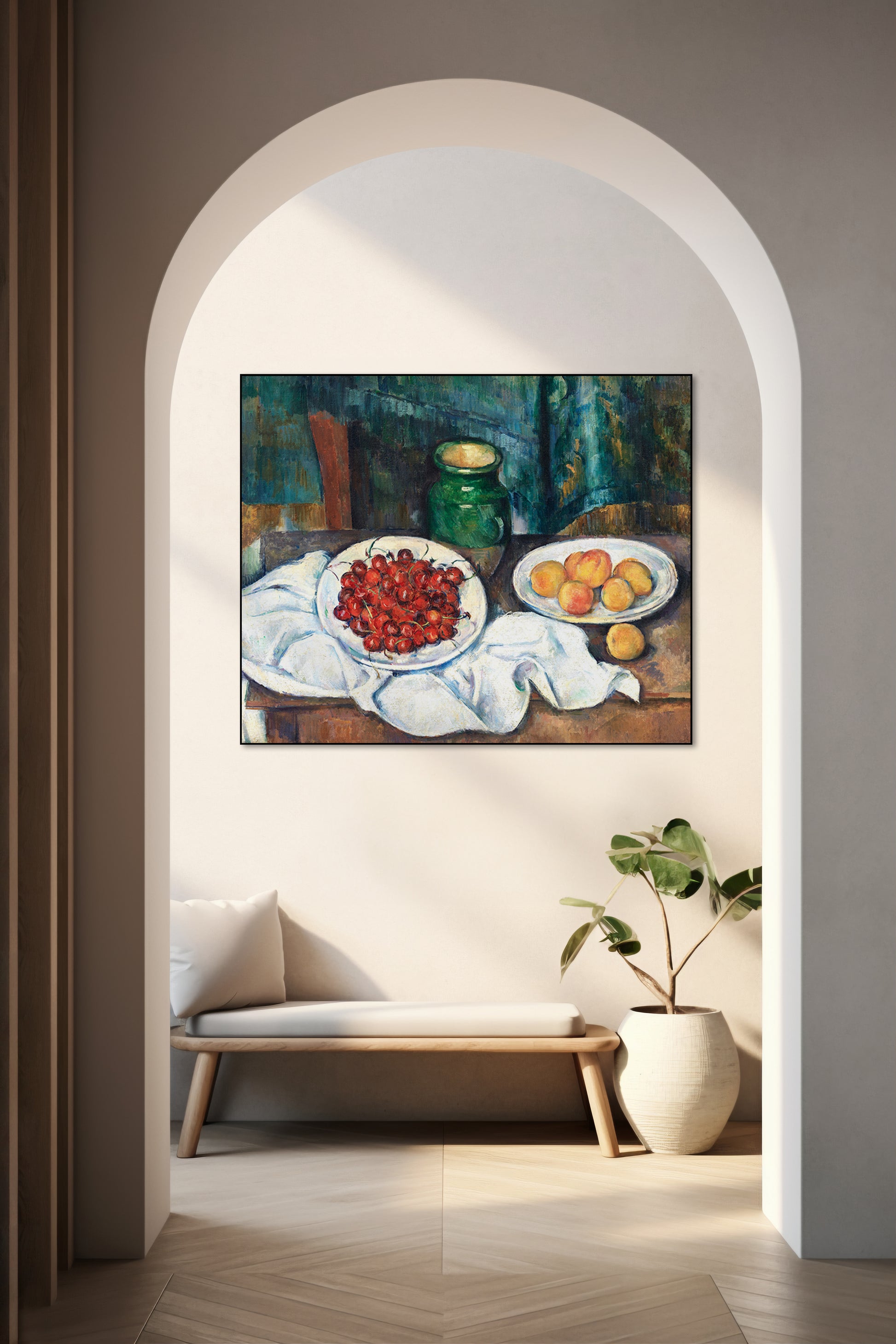 Akoestisch schilderij met Stilleven met Kersen en Perziken - Hal