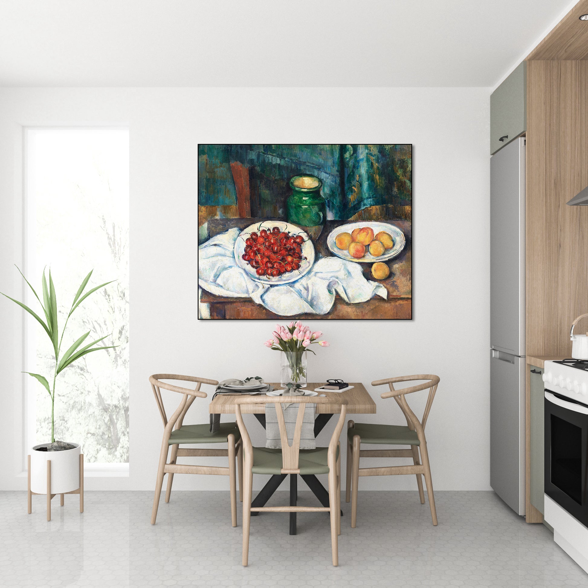 Akoestisch schilderij met Stilleven met Kersen en Perziken - Keuken