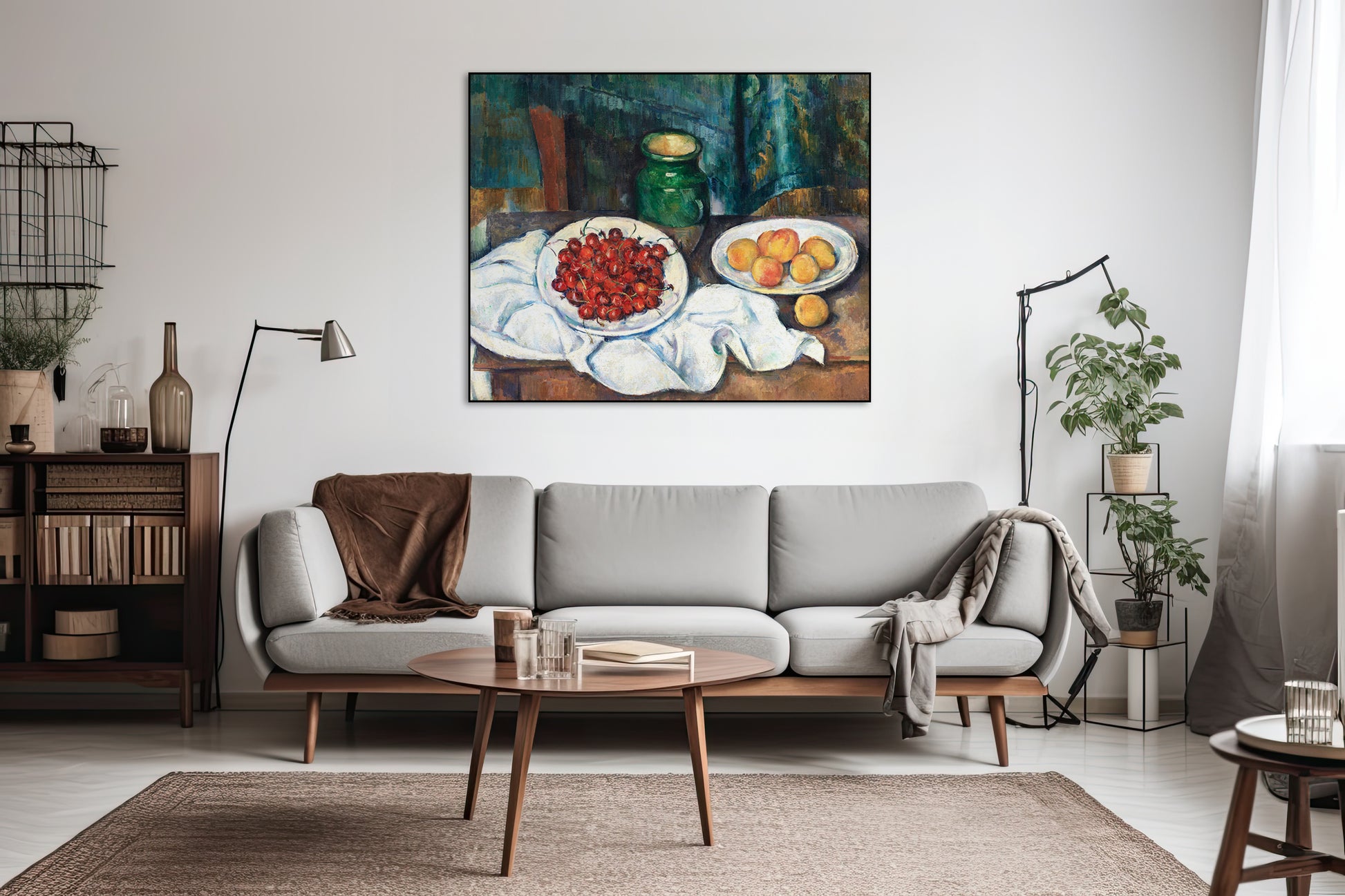 Akoestisch schilderij met Stilleven met Kersen en Perziken - Woonkamer
