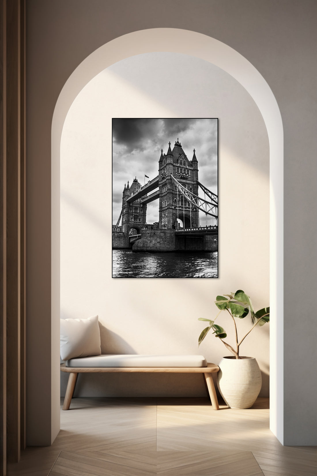 Akoestisch schilderij met Tower Bridge Londen – zwartwit