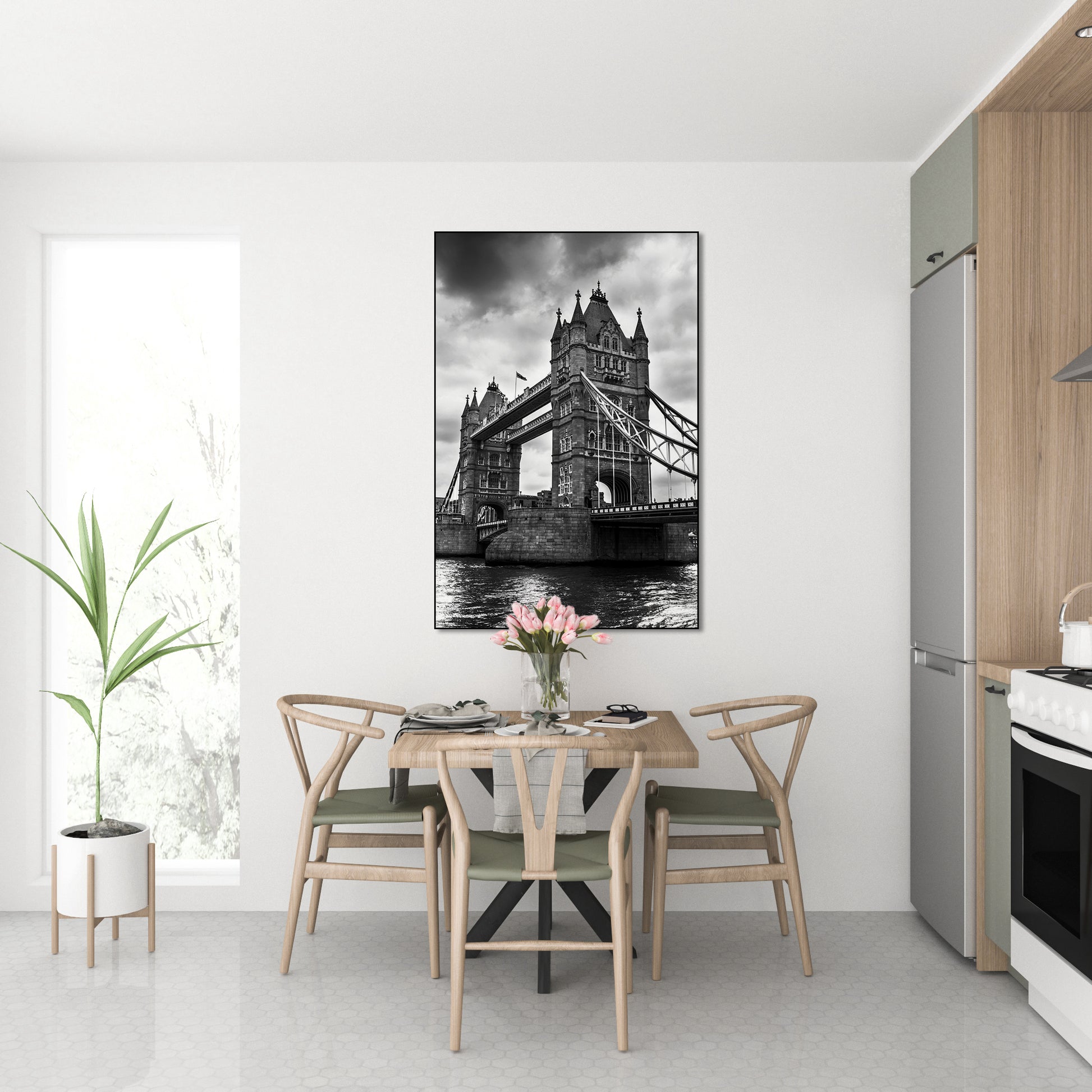 Akoestisch schilderij met Tower Bridge Londen – zwartwit - Keuken