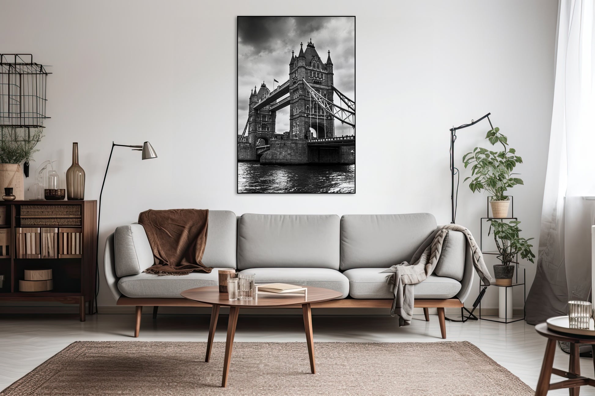 Akoestisch schilderij met Tower Bridge Londen – zwartwit - Woonkamer 2