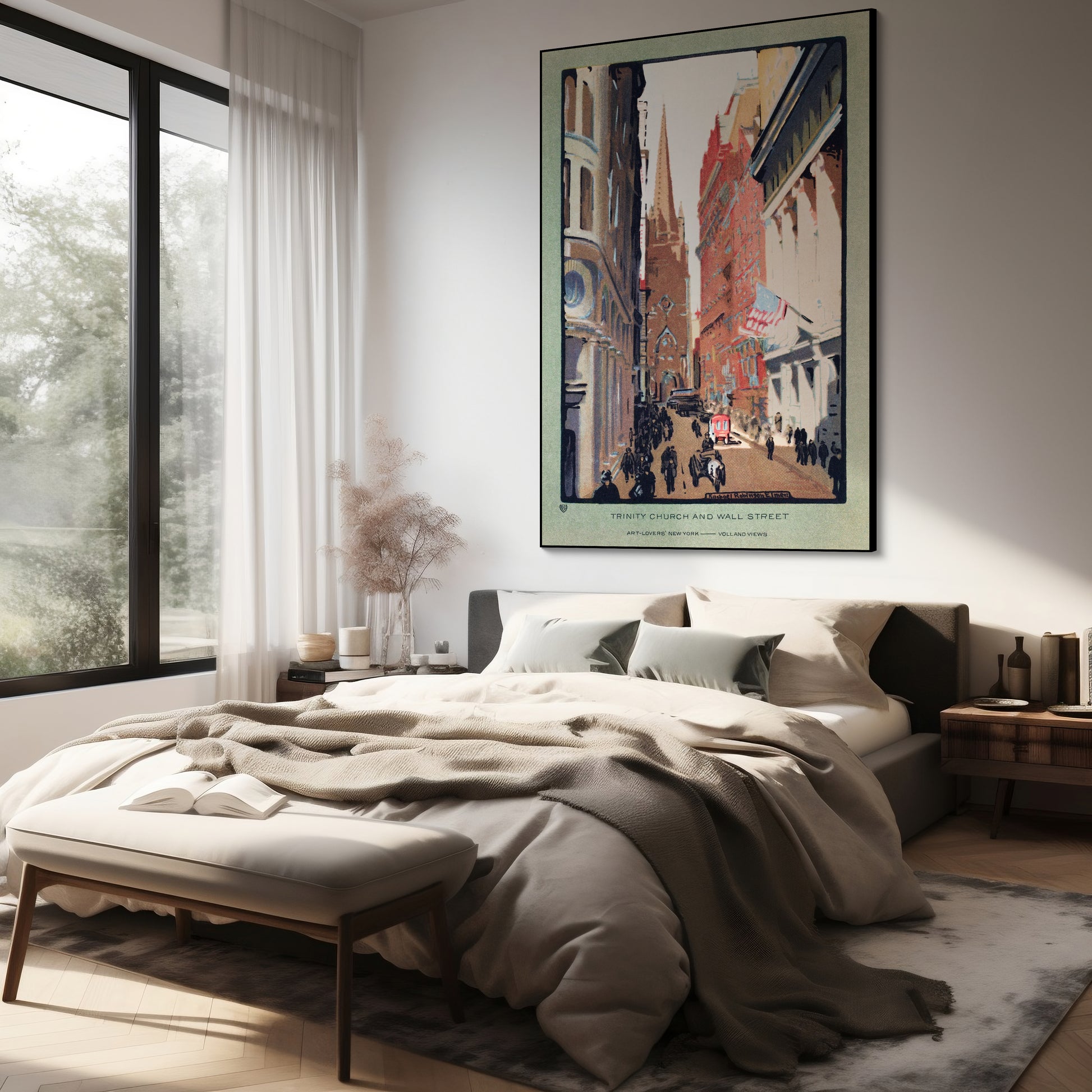 Akoestisch schilderij met Trinity Church en Wall Street - Slaapkamer