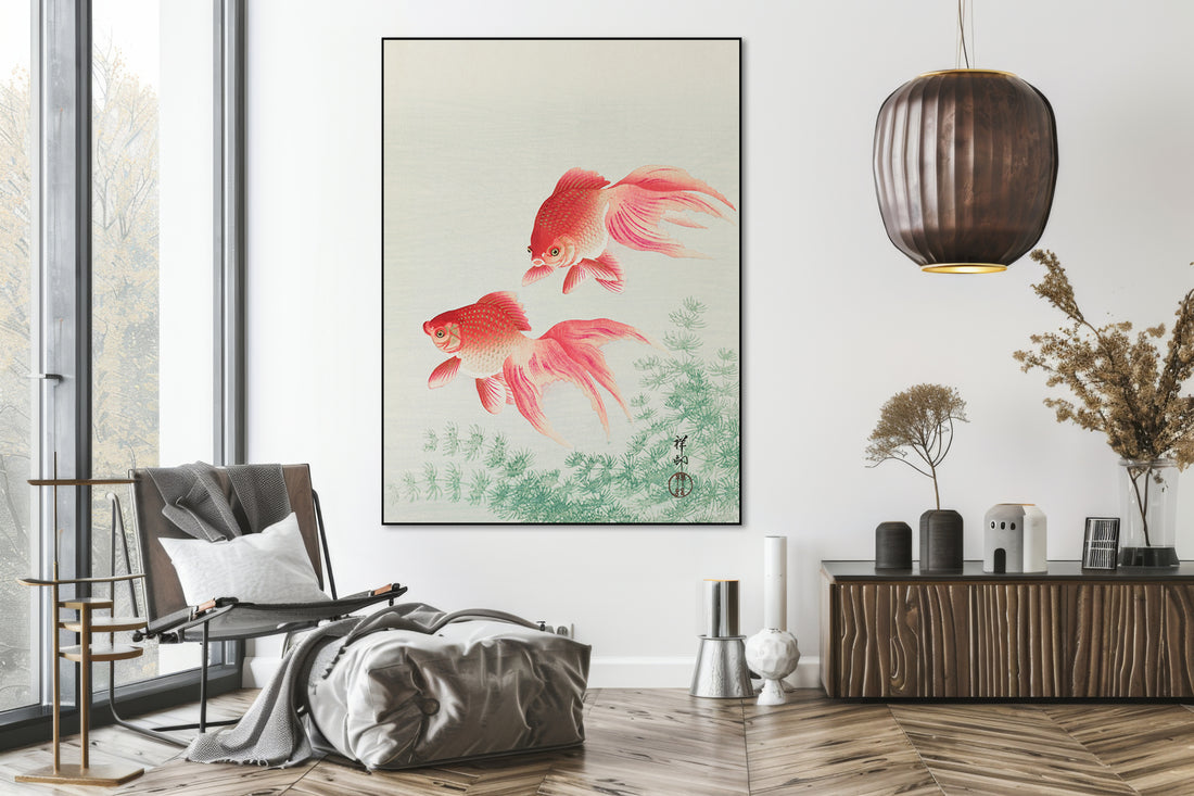 Akoestisch schilderij met Twee sluierstaart goudvissen