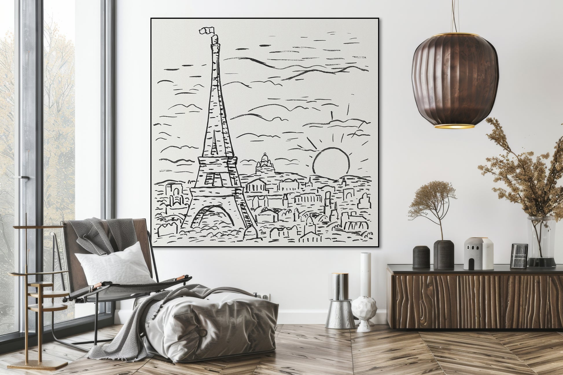 Akoestisch schilderij met Uitzicht op de Eiffeltoren in Parijs - Woonkamer
