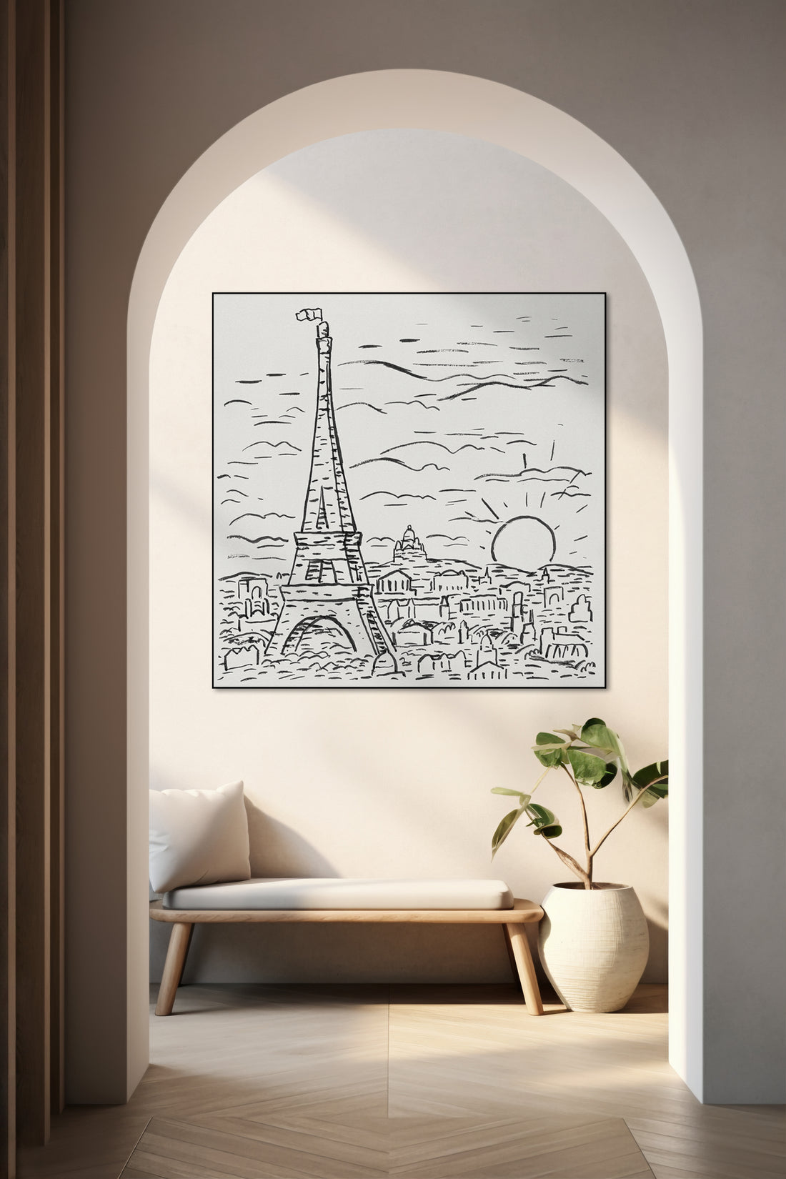 Akoestisch schilderij met Uitzicht op de Eiffeltoren in Parijs