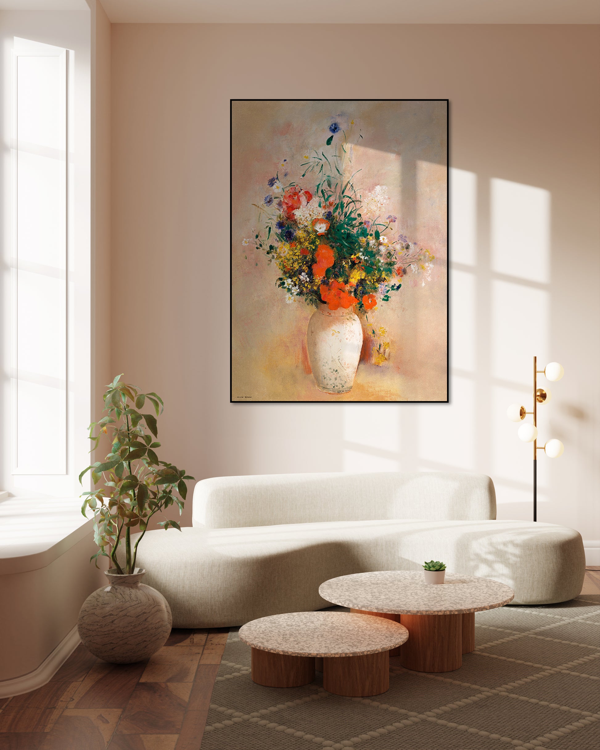 Akoestisch schilderij met Vaas met bloemen - Odilon Redon - Woonkamer