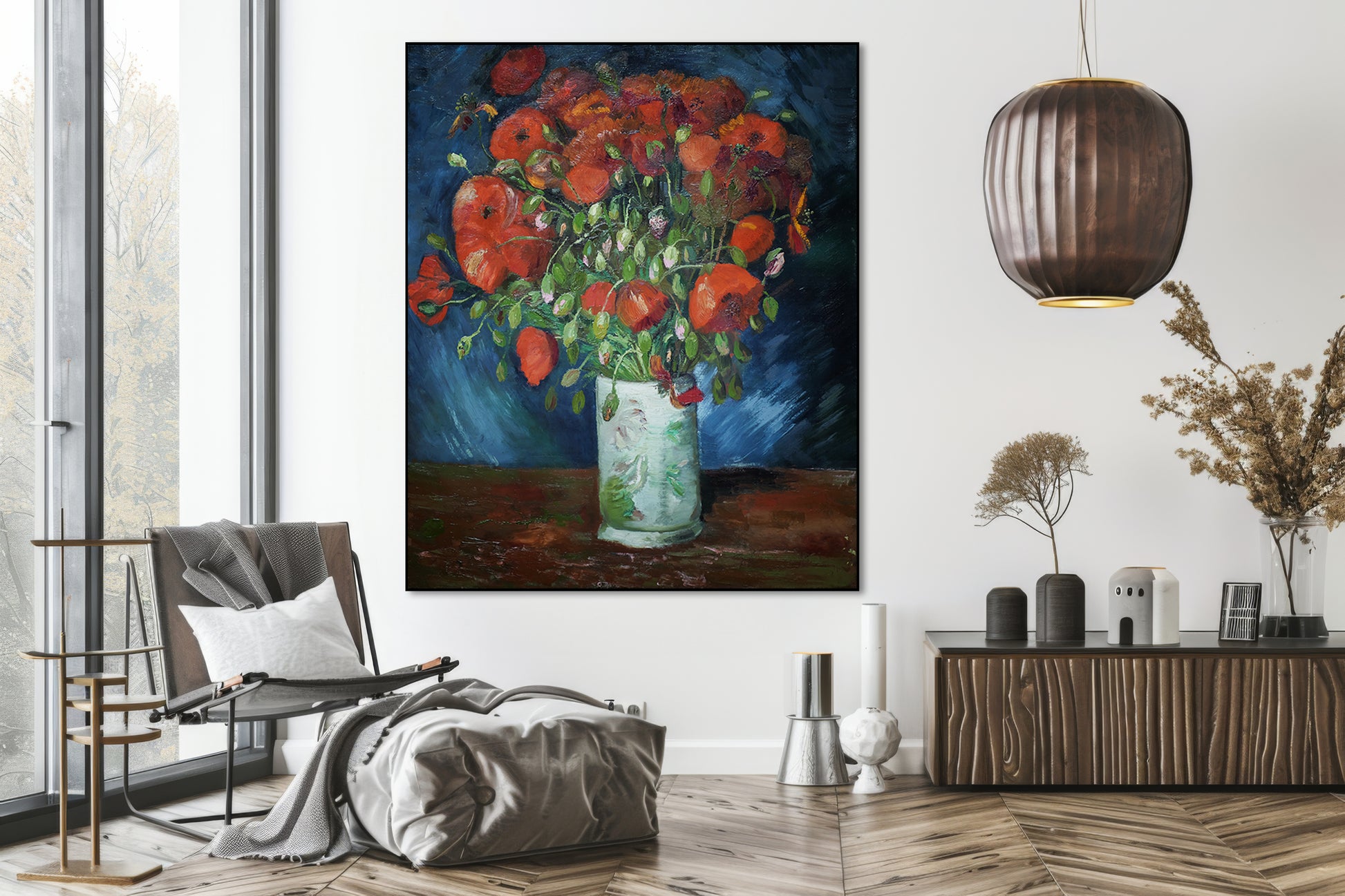 Akoestisch schilderij met Vaas met klaprozen - Woonkamer 3