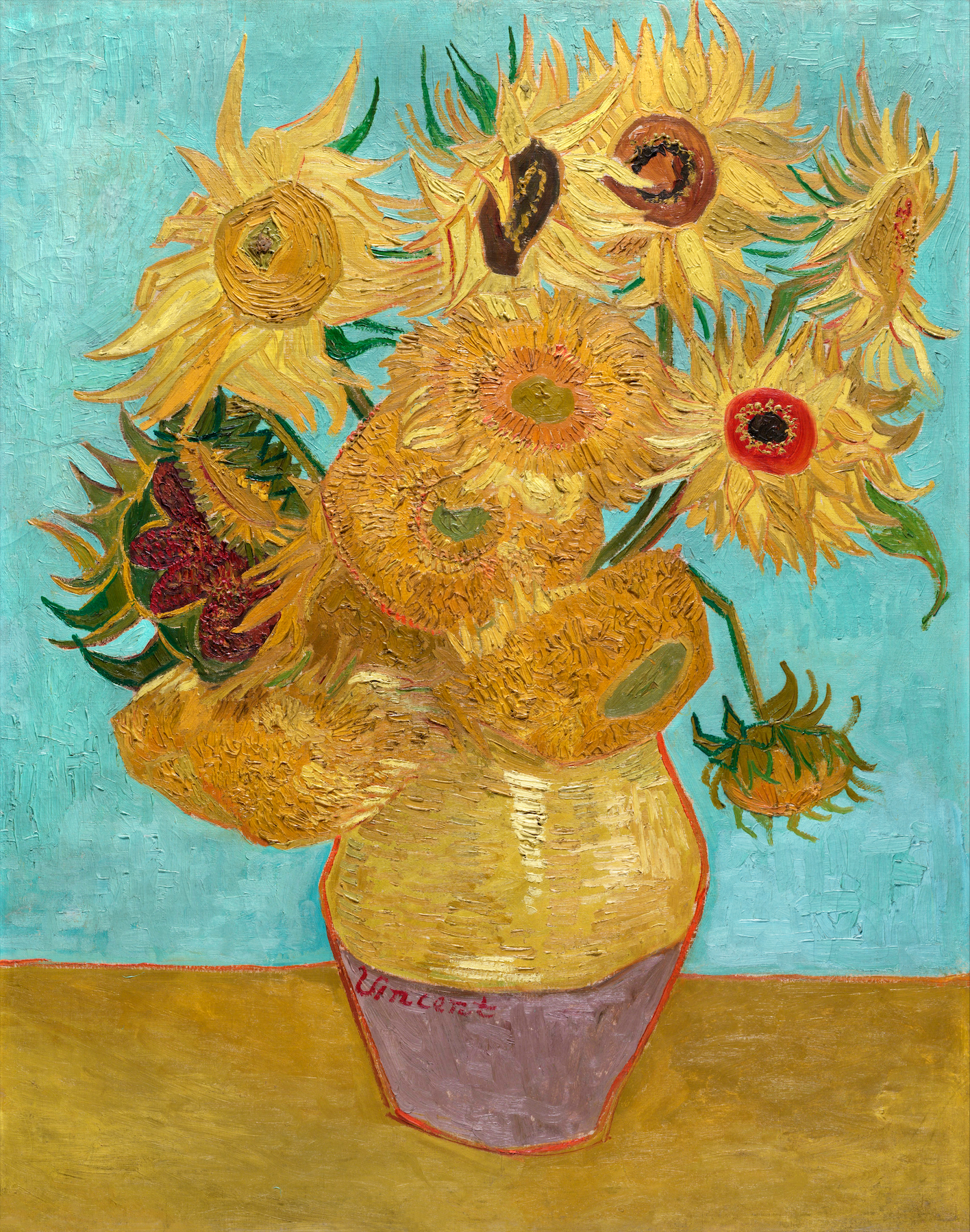 Akoestisch schilderij met Vaas met twaalf zonnebloemen - Vincent van Gogh