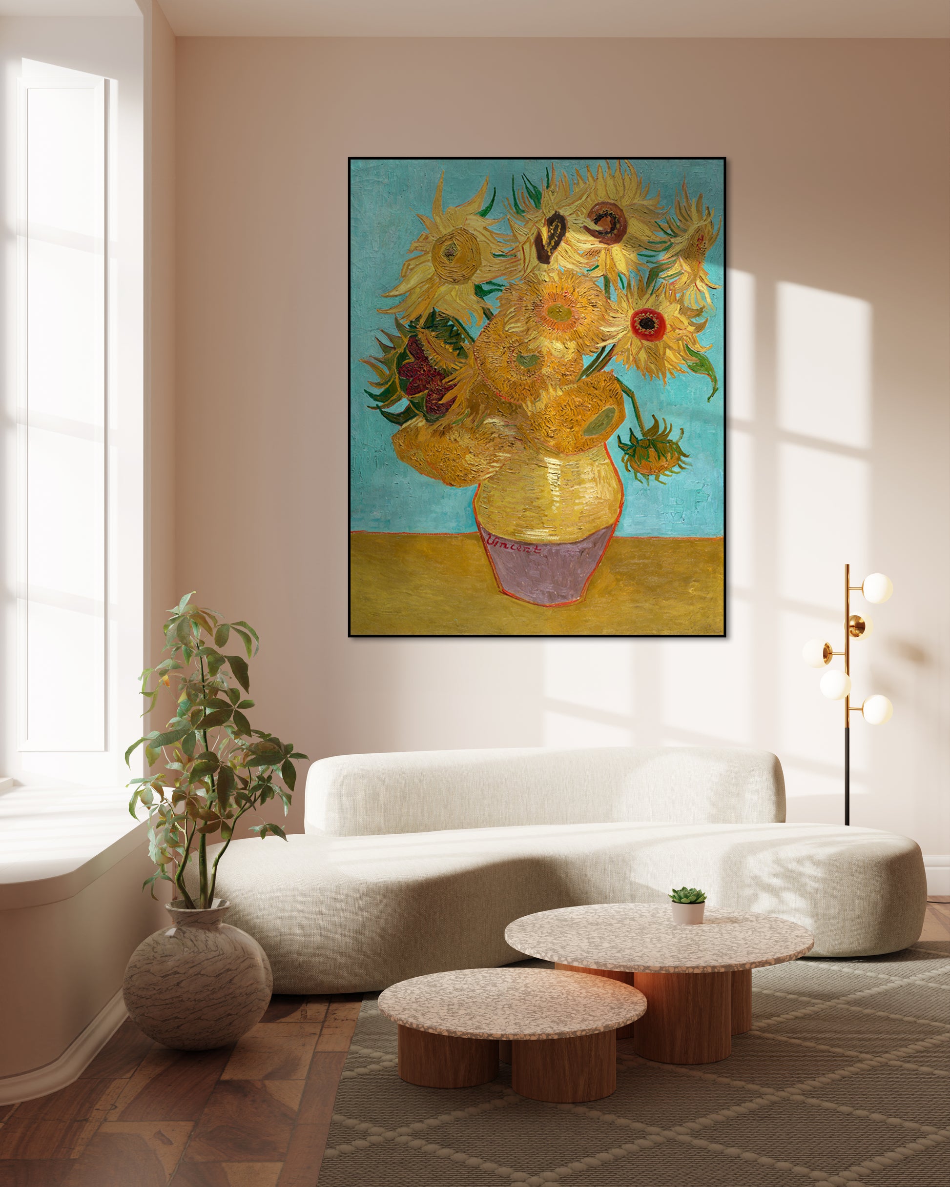 Akoestisch schilderij met Vaas met twaalf zonnebloemen - Vincent van Gogh - Woonkamer 2