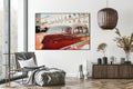 Akoestisch schilderij met Vintage auto geparkeerd voor een gebouw - Woonkamer