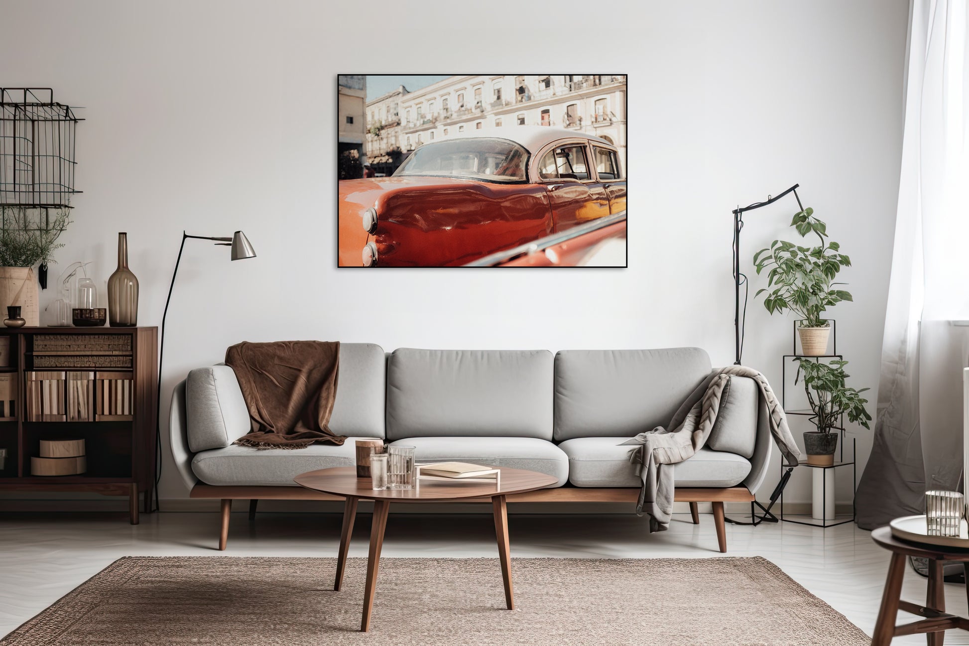 Akoestisch schilderij met Vintage auto geparkeerd voor een gebouw - Woonkamer 3