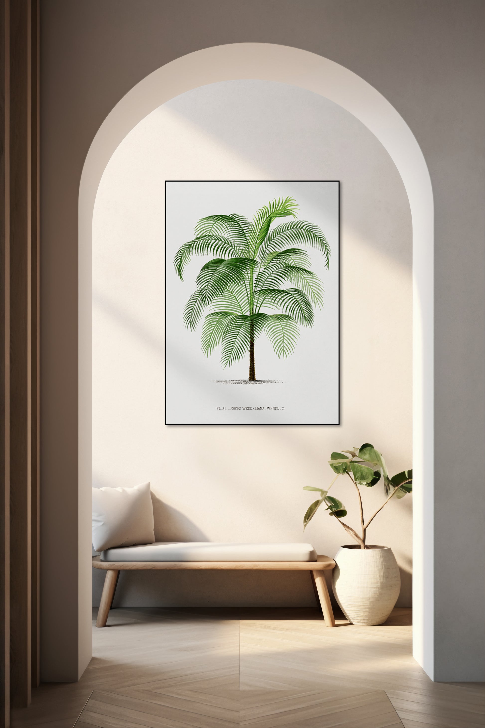 Akoestisch schilderij met Vintage palmboom illustratie - Hal